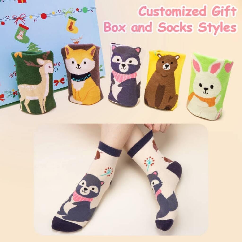 Chalier Cozy 5 Paar Damen Socken Hunde Katzen Motiven, Baumwolle