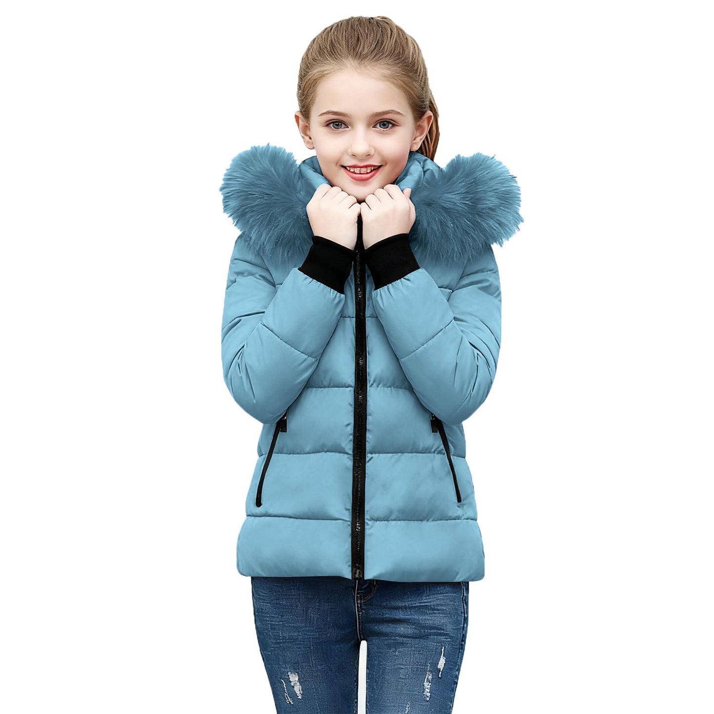 KODMNSW Winterjacke kinder, Mädchen Steppjacke Warme Daunenjacken mit Fellkapuze 