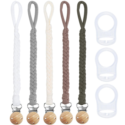 ABirdon Schnullerkette Baby,5 Stück Schnullerketten Clips mit 3 Stück Silikonring, passend für alle Schnuller 