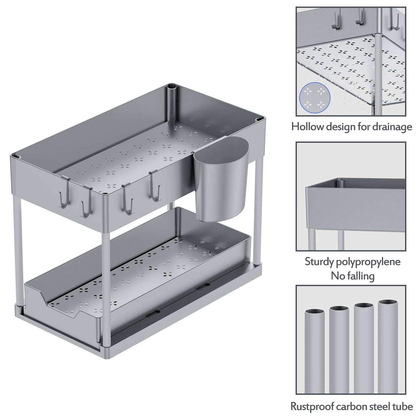 Puricon Unter Waschbecken Regal Spülschrank Organizer, 2 Etagen Standregal Küche Arbeitsplatte Regal Organizer 