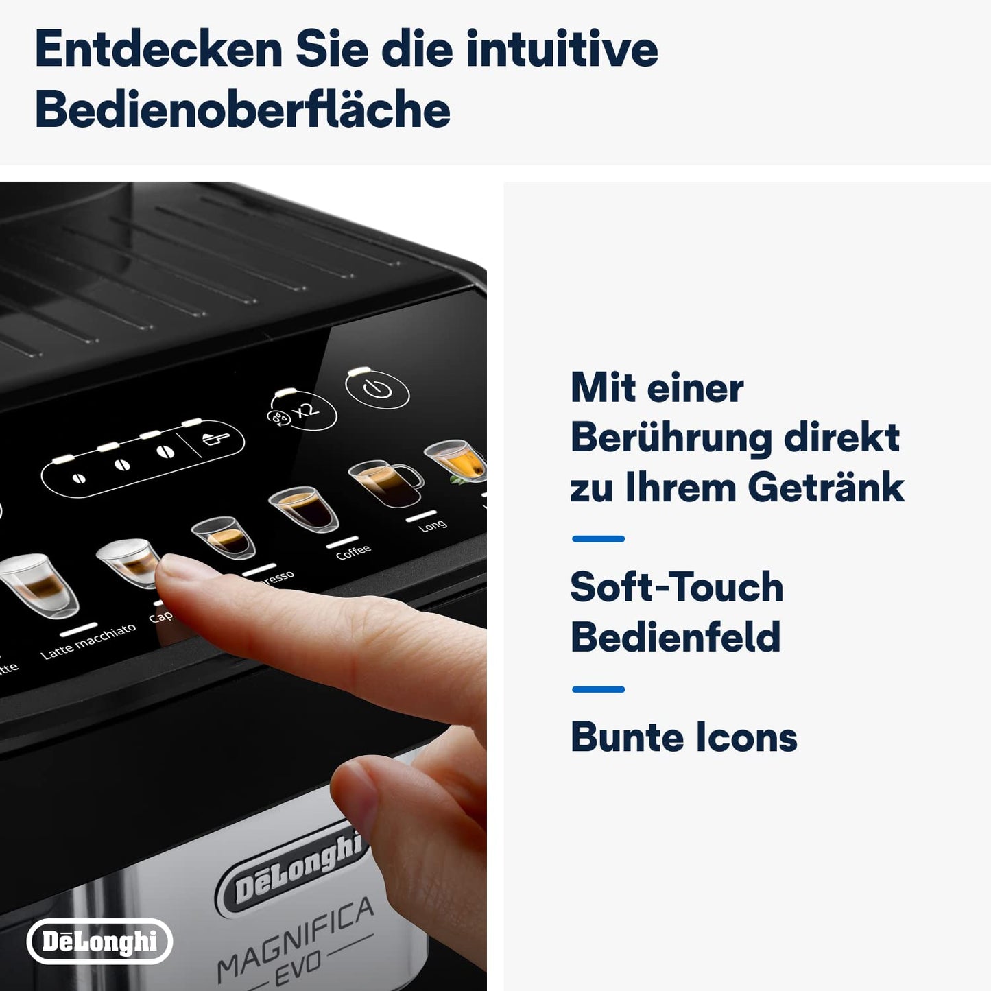 De'Longhi Kaffeevollautomat mit LatteCrema Milchsystem, 7 Direktwahltasten für Cappuccino, Espresso 