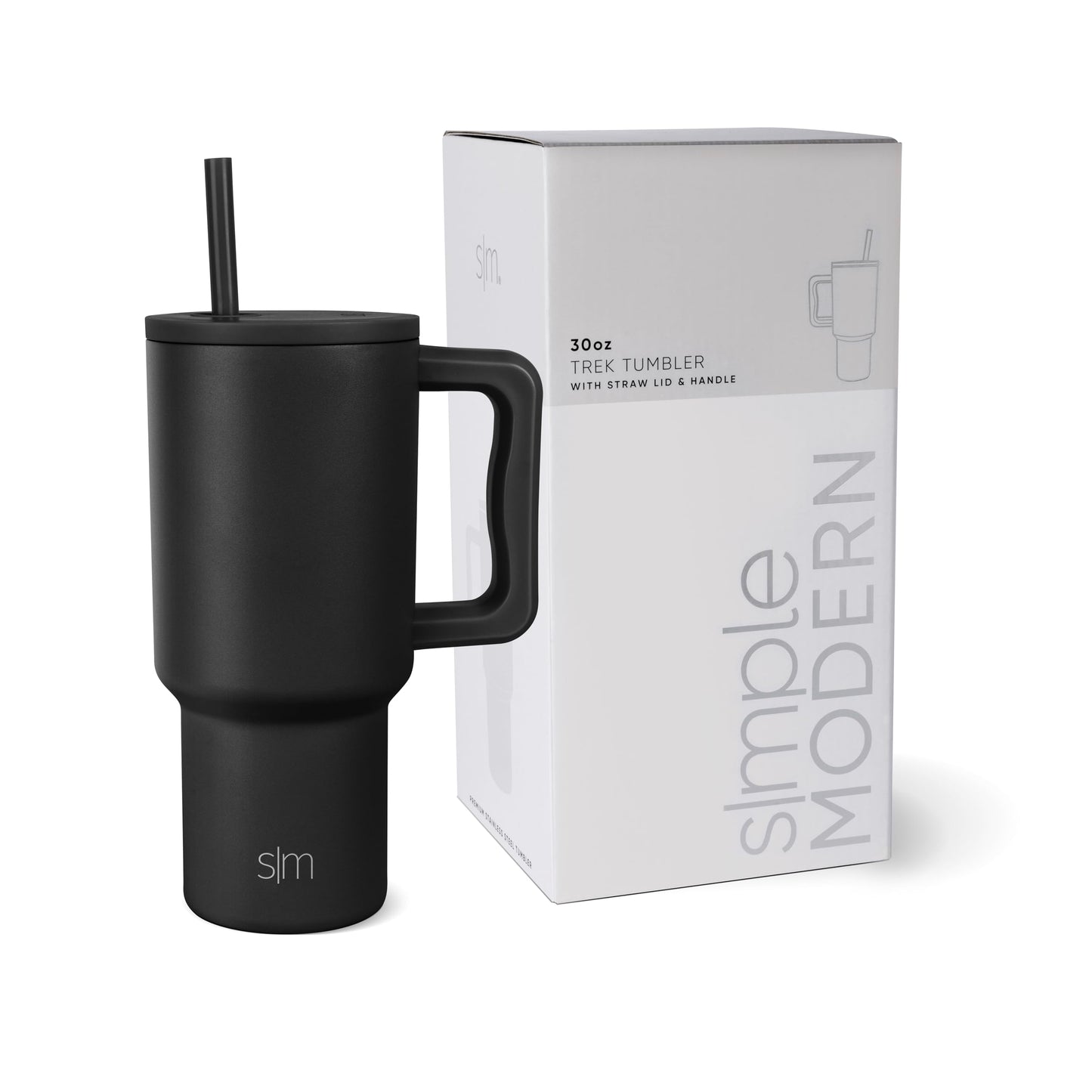 Simple Modern Thermobecher mit Strohhalm und Griff | Isolierter Edelstahl-Trinkbecher Eiskaffee-Reisebecher