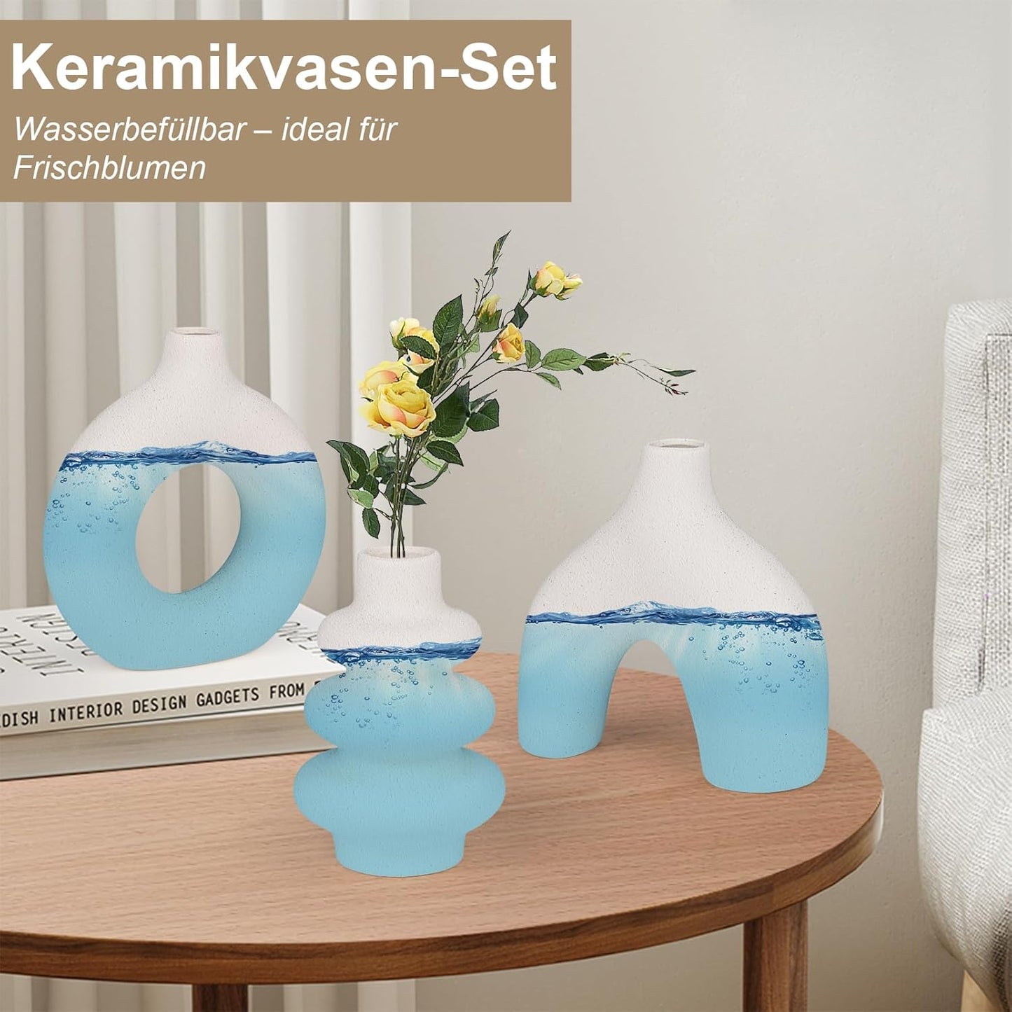 Vankarr Weiße Keramikvase Satz von 3, kleine Trockenblumen Vasen für Pampasgras,Moderne Boho Vasen 
