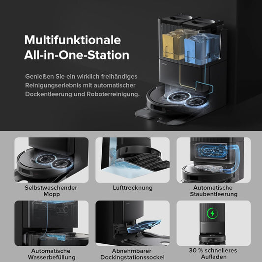 Saugroboter mit Wischfunktion, 8000 Pa Saugkraft, Anti-Verwicklungs-Seitenbürste und Hindernisvermeidung 