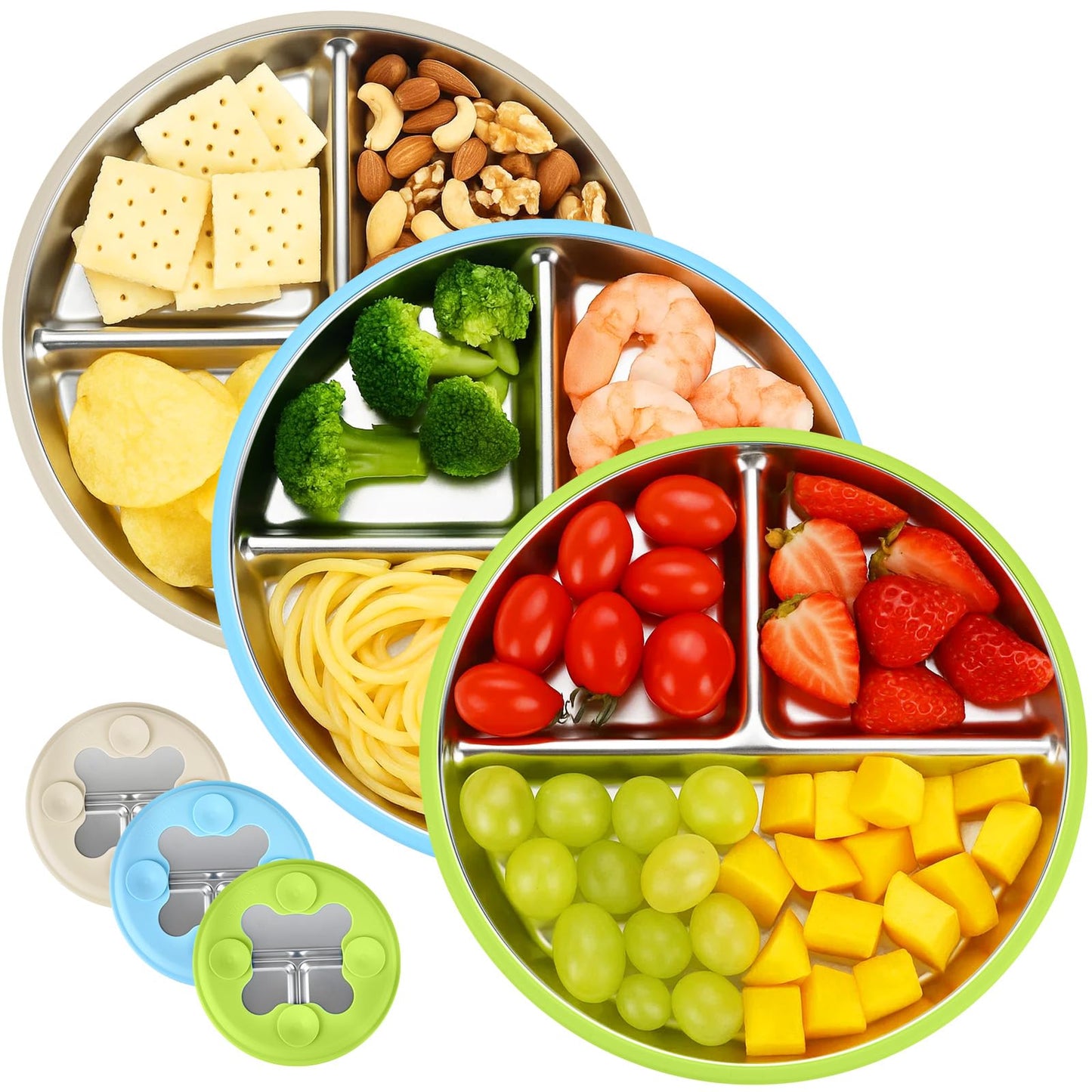 Geschirrset, 6-teilig: Edelstahl-Babyteller mit Saugnapf, 2 Breischalen, 1 Babyschale und 2 Löffelgabeln 