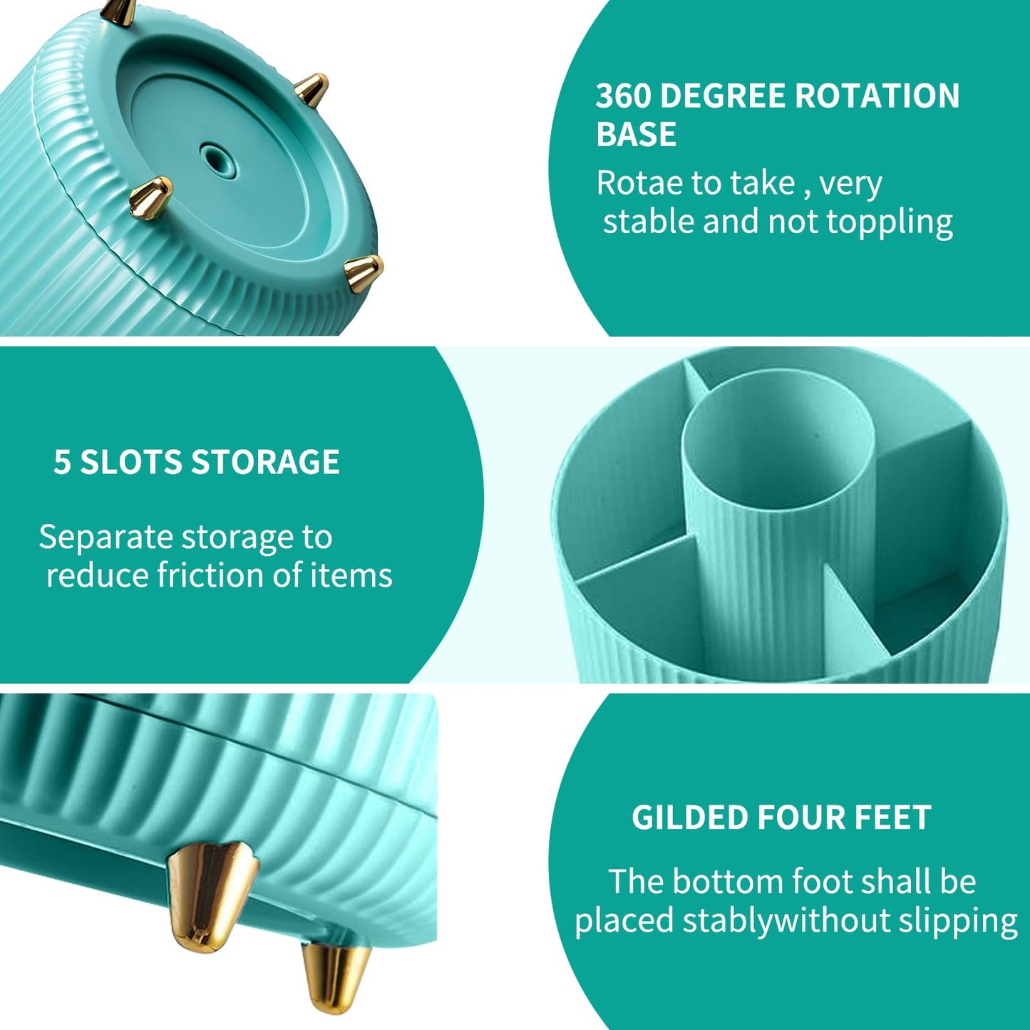 Make up Organizer 360° Drehbar, Pinselhalter Kosmetik Aufbewahrung mit 5 Fächern, Aesthetic Schminktisch Organizers für Zimmer Decor Frisiertisch 