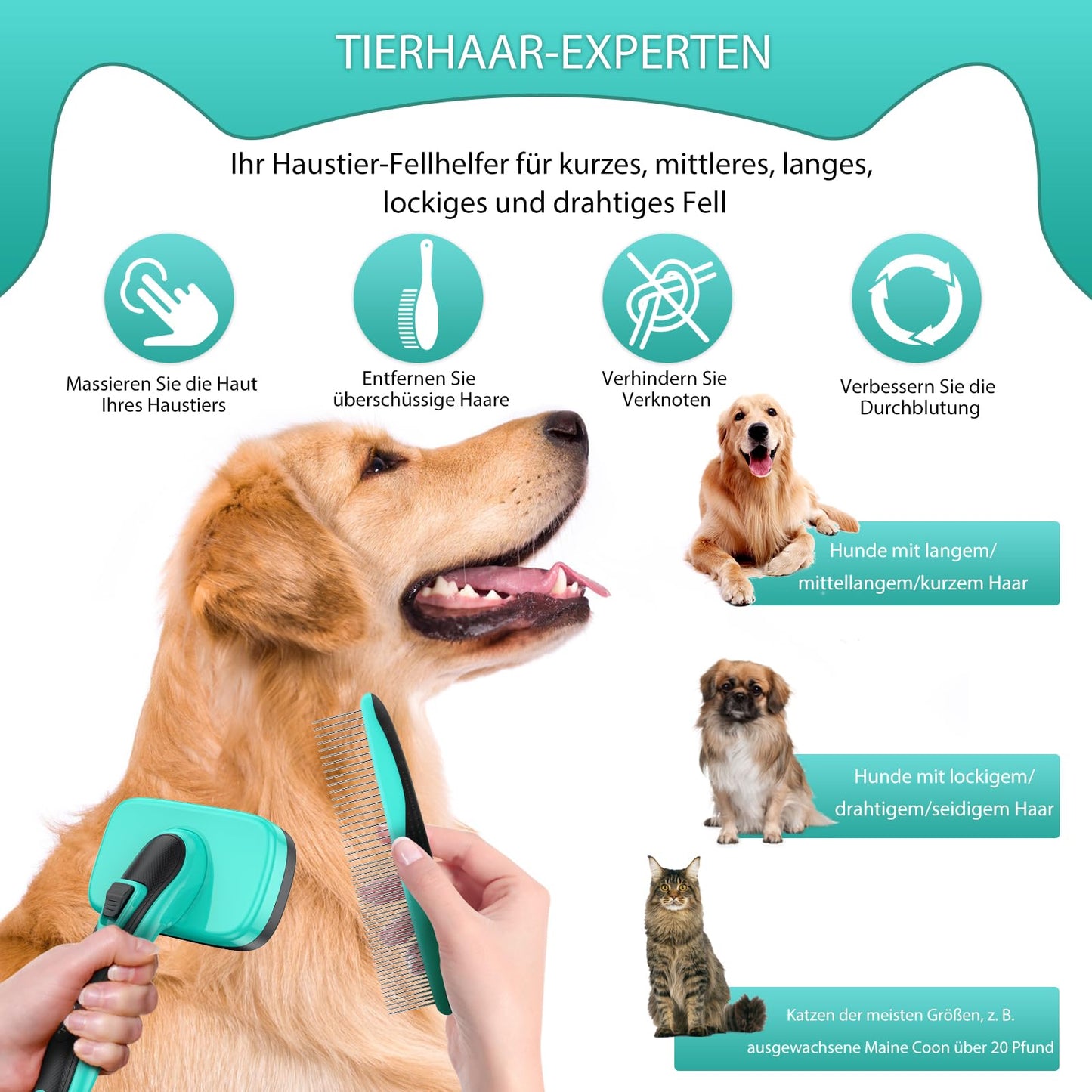 Hundebürste für Hunde und Katzen, selbstreinigend, Katzenbürste für Unterwäsche und Fell 