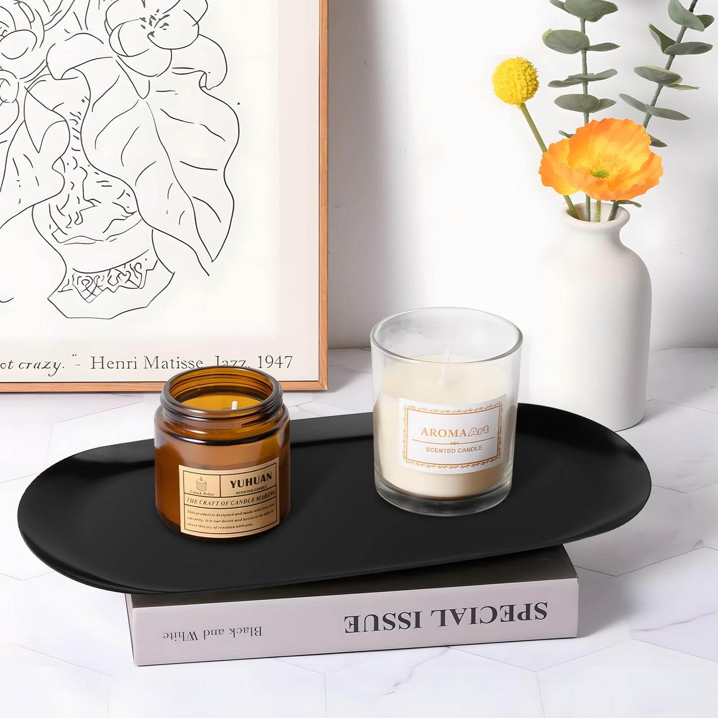 EXLECO 2 Badzimmer Deko Tablett Gold Servierplatte Mini Bad Dekotablett Edelstahl Serviertablett Schmuckschale Kerzentablett Oval Ablageschale für Schmuck Kerzen 