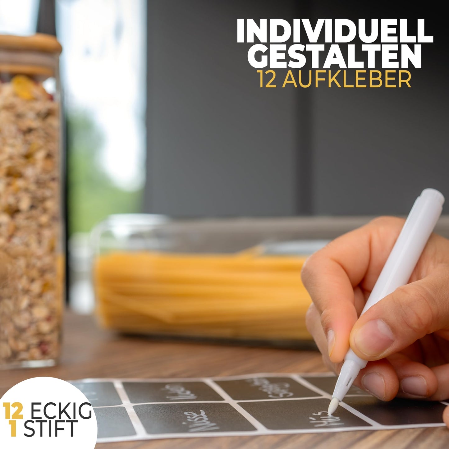 Aufbewahrungsbox Küche für alle Lebensmittel, Küchen Organizer, Vorratsgläser mit Deckel, Eckig - 12er Set, Erhöhte Glasstärke 