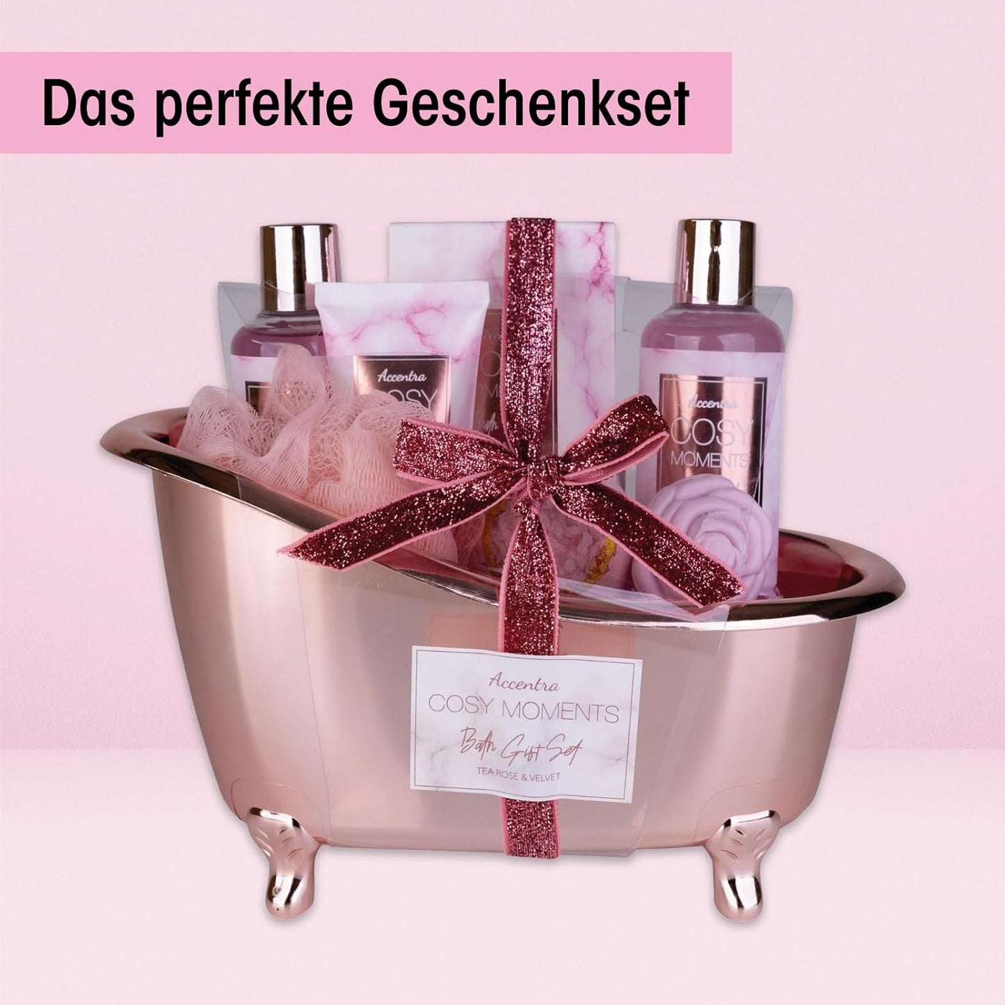 Accentra - COSY MOMENTS Bade- &amp; Duschset in Rosé - Geschenk Set zur Entspannung für Frauen zum Geburtstag 