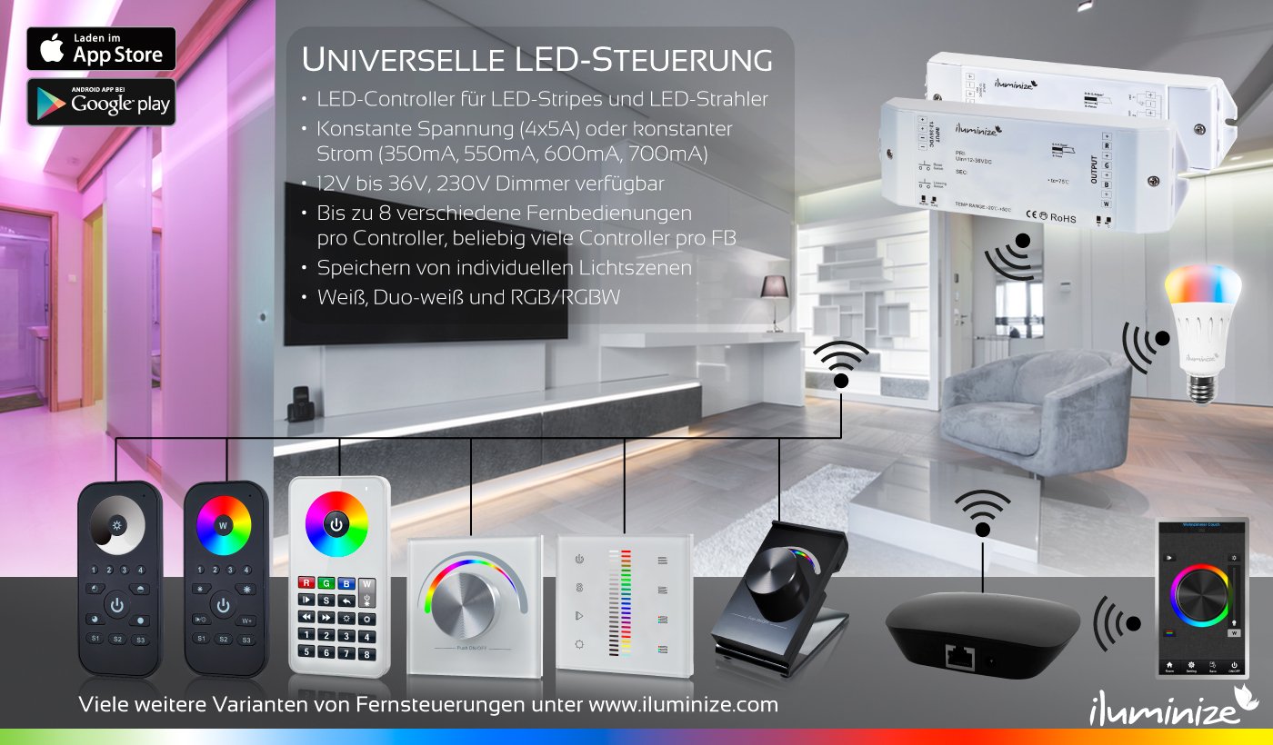 iluminize Wand-Dimmer Funk: mit Drehknopf, für weiße LEDs 