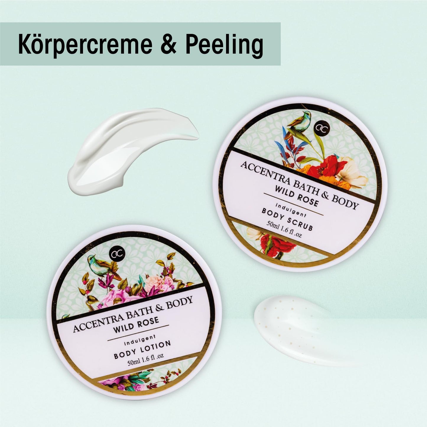 Accentra – Duschset Frauen Geschenkset im Holzkorb – 8-teiliges Pflegeset mit Duschgel, Bodylotion, Badezusätzen, Peeling &amp; Handcreme 