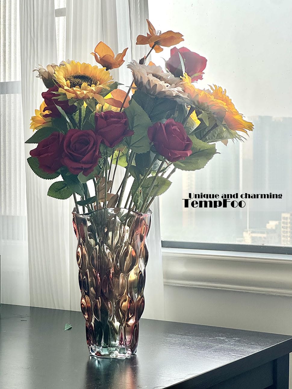 Blumenvase, große hohe Glasvase zur Dekoration, ästhetisch, große Glasvase mit gerippter Textur, modernes Wohnzimmer 