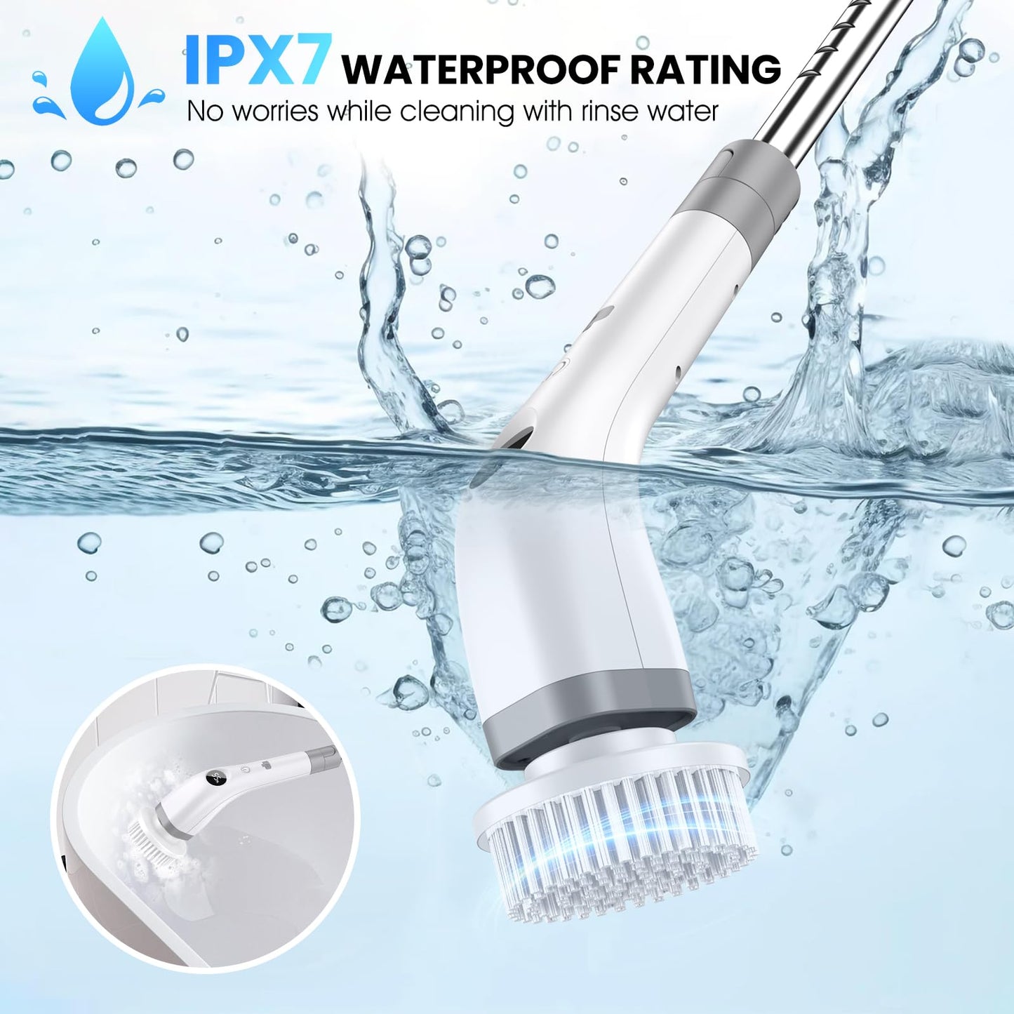 Elektrische Reinigungsbürste, Kabellos Power Spin Scrubber mit 7 Bürstenköpfen, 2-Gang-Integrierte Übertragung, Reinigungsbürste für Fliesen, Duschen, Glas, Bad 