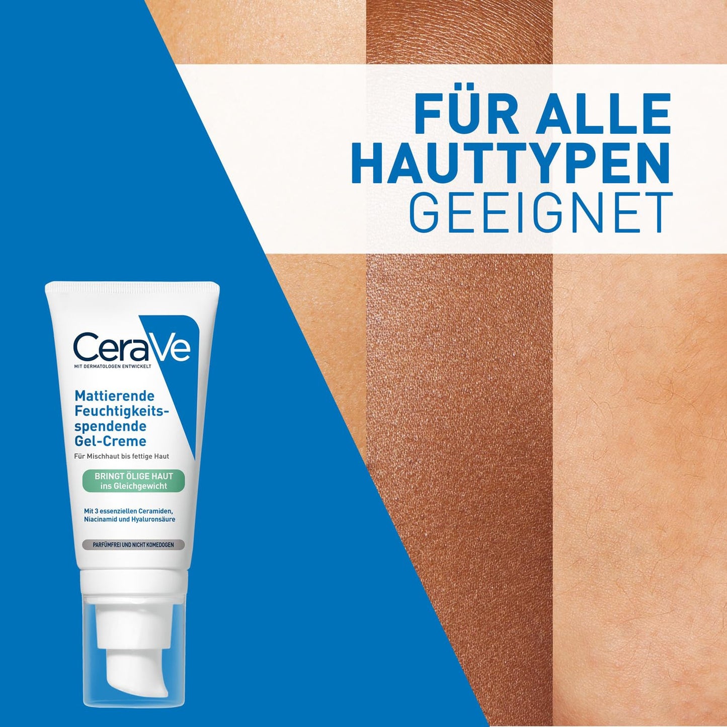 CeraVe Mattierende Feuchtigkeitsgel-Creme für fettige und ölige Haut, mit Hyaluronsäure, Ceramiden und Niacinamid, langanhaltend feuchtigkeitsspendend 