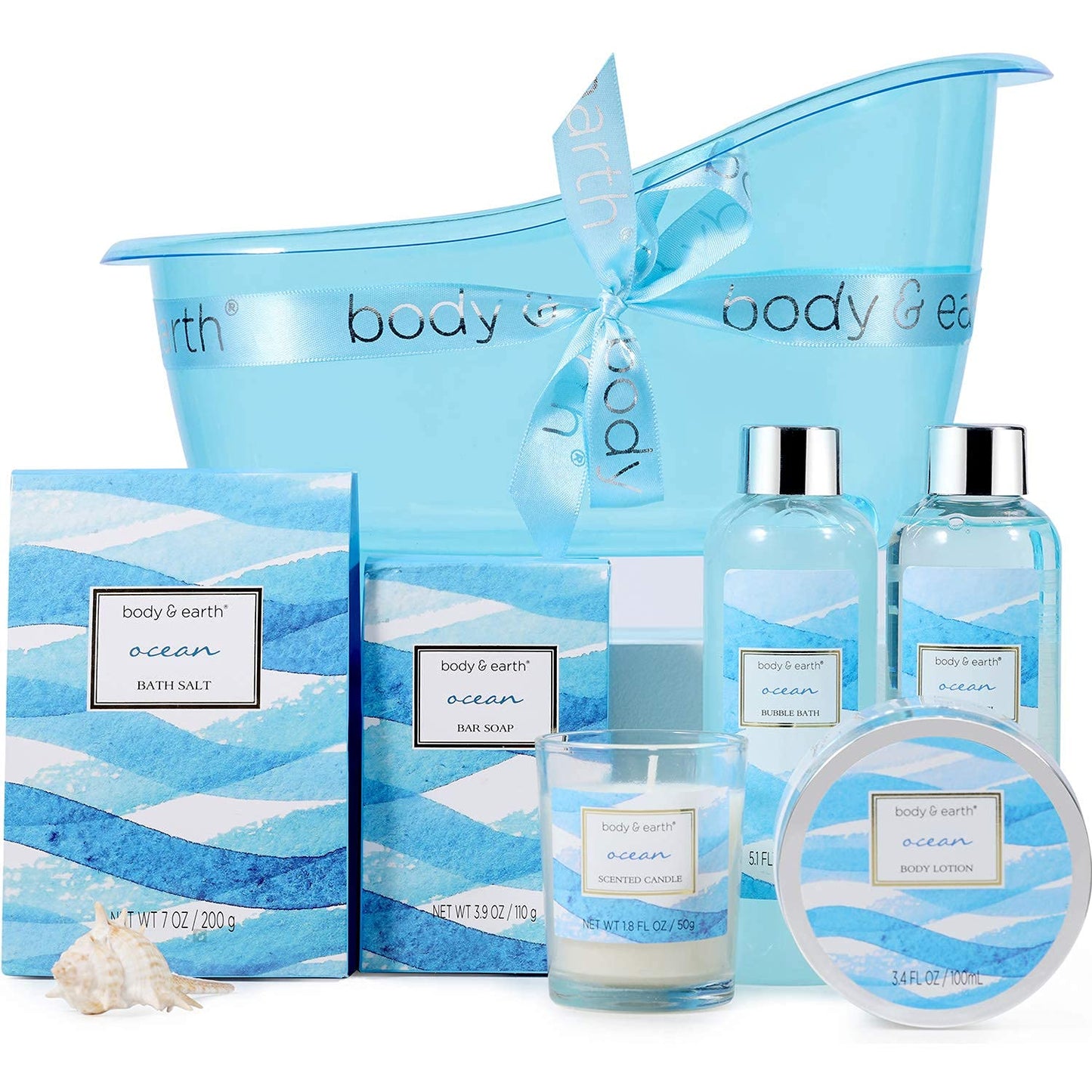 Body &amp; Earth 8-teiliges Spa-Geschenkset für Frauen, Duftrichtung Kirschblüte und Jasmin, Schaumbad, Duschgel, Badesalz, Körperlotion 