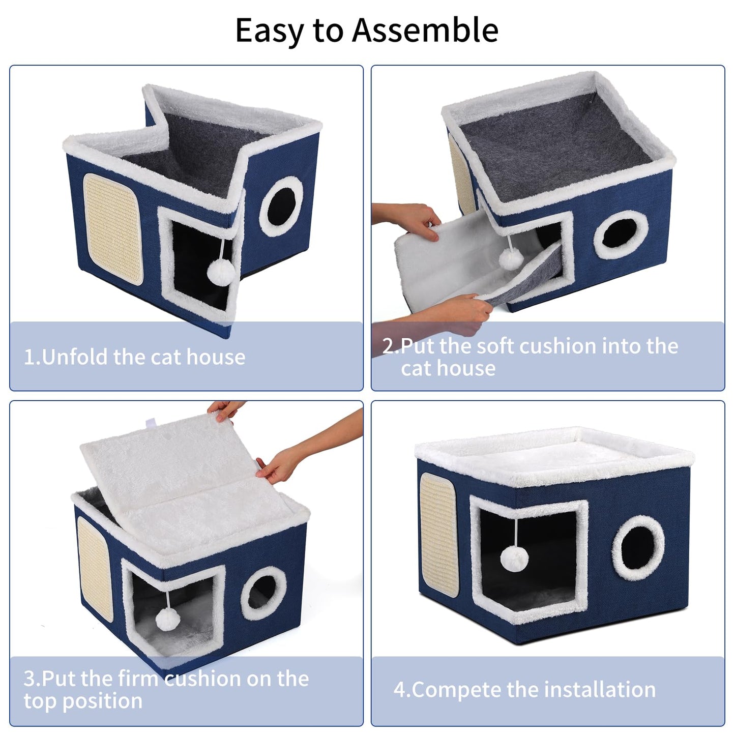 Faltbares Katzenhaus, mit Kratzbrett und Spielball, Katzenhaus Höhle für kleine und mittlere Haustiere 