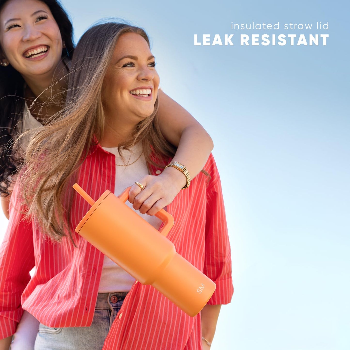 Simple Modern Thermobecher mit Strohhalm und Griff | Isolierter Edelstahl-Trinkbecher Eiskaffee-Reisebecher