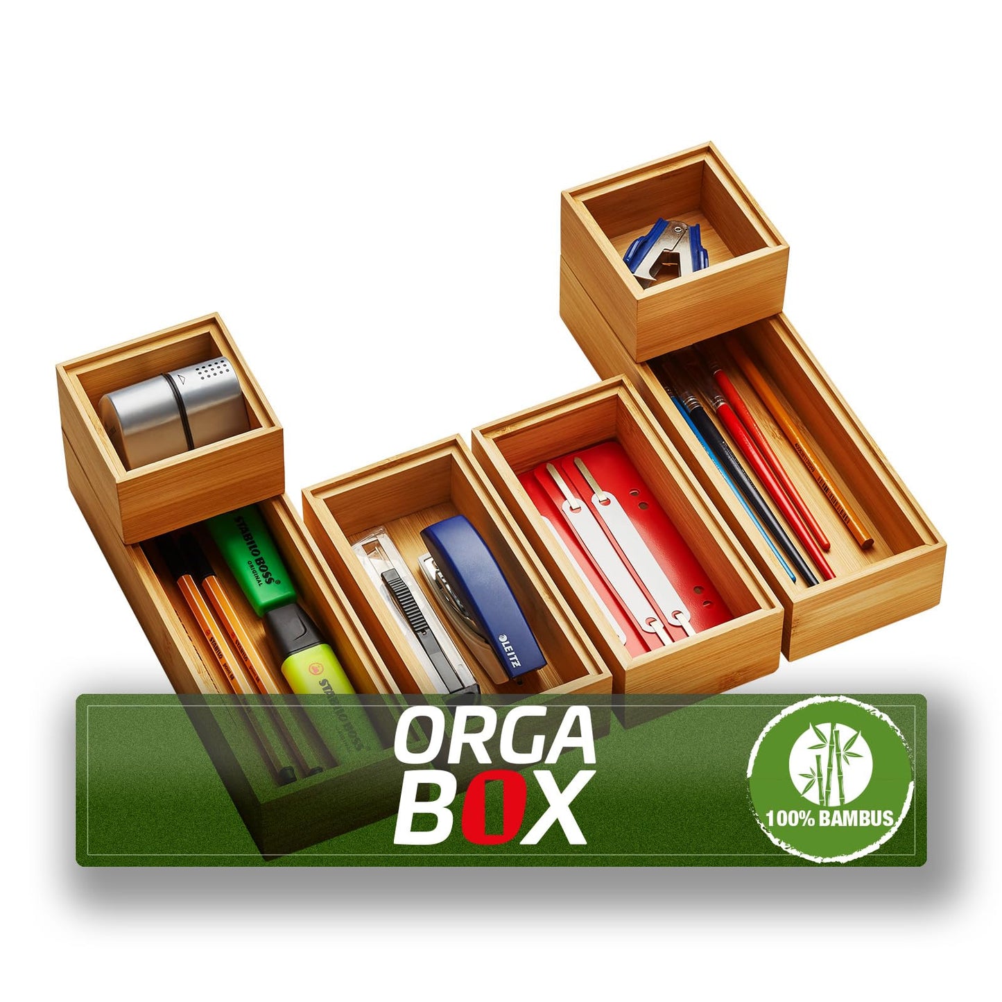 Orga-Box Schubladen-Organizer BAMBUS Aufbewahrungsbox 6 teilig 
