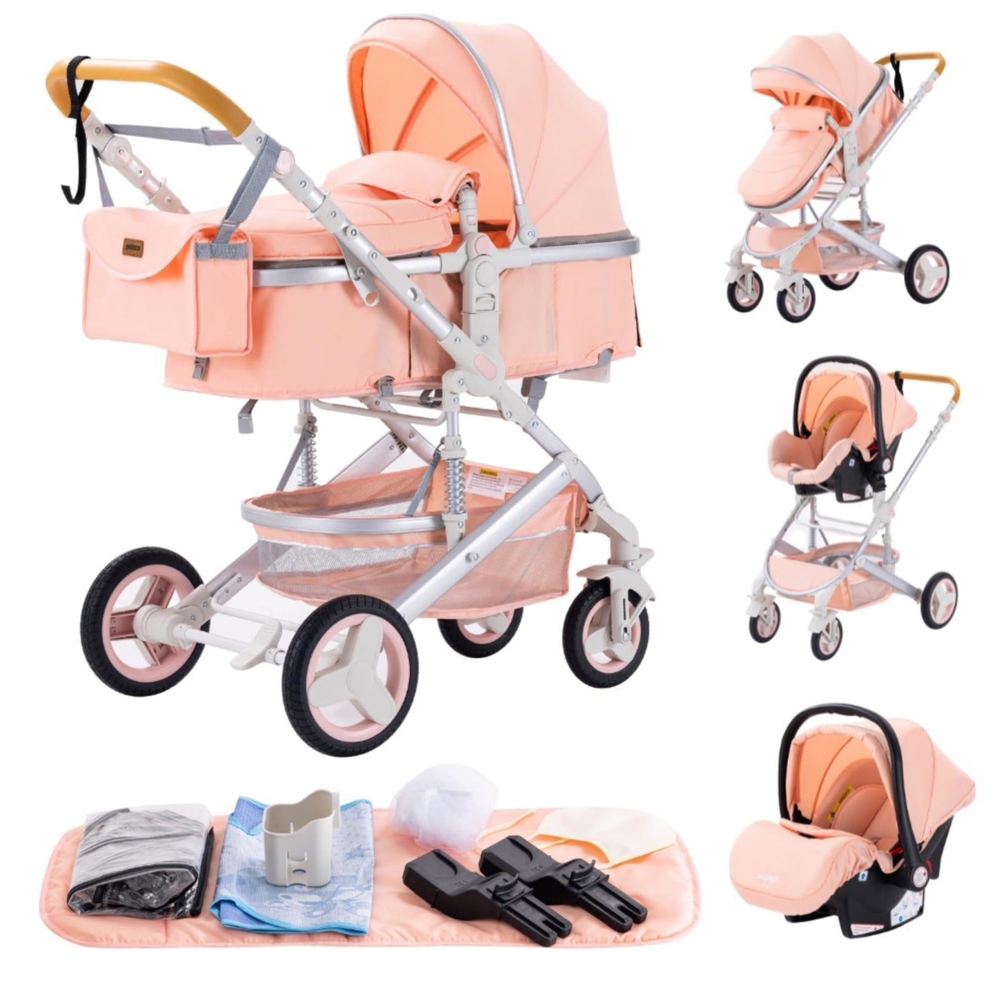 YAZOCO kinderwagen 3 in 1 Buggy Babybett Komplett Set Einem Klick Zusammenklappbarer Kinderwagen, KombiKinderwagen Aluminiumrahmen für Neugeborene 