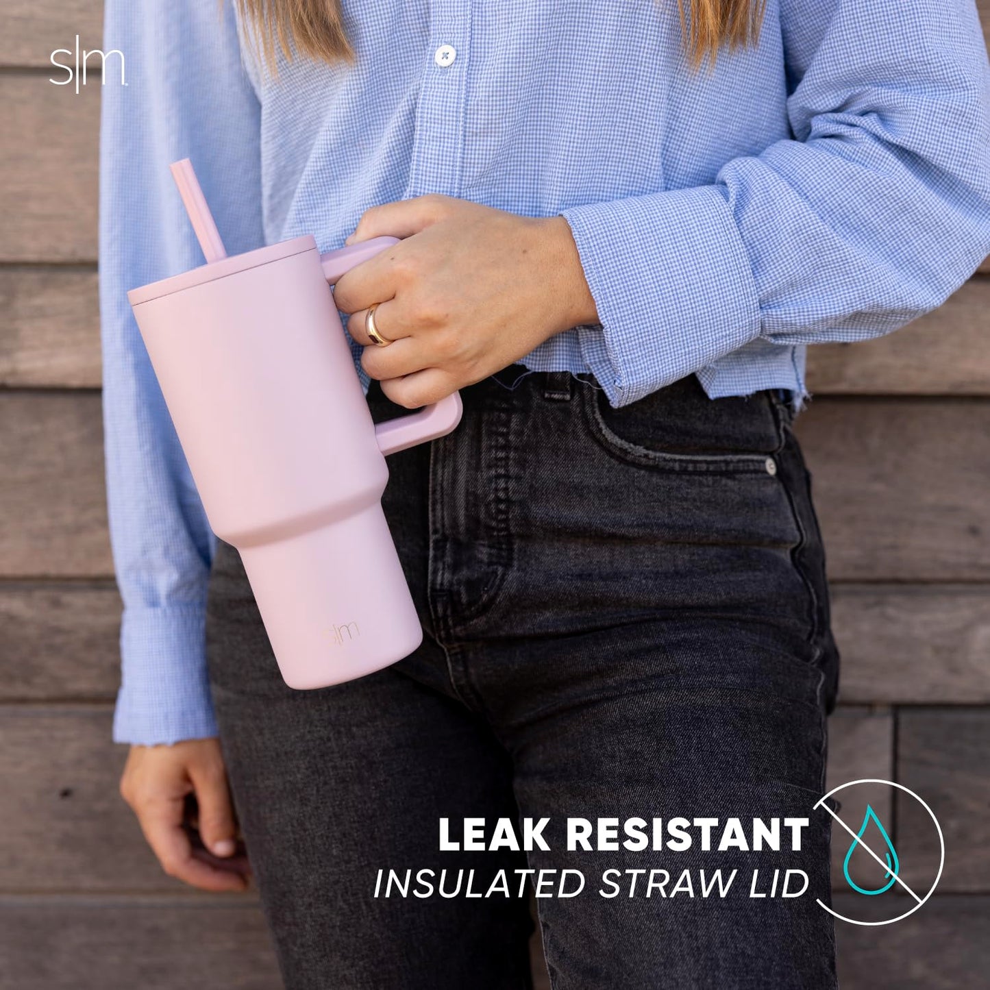 Simple Modern Thermobecher mit Strohhalm und Griff | Isolierter Edelstahl-Trinkbecher Eiskaffee-Reisebecher