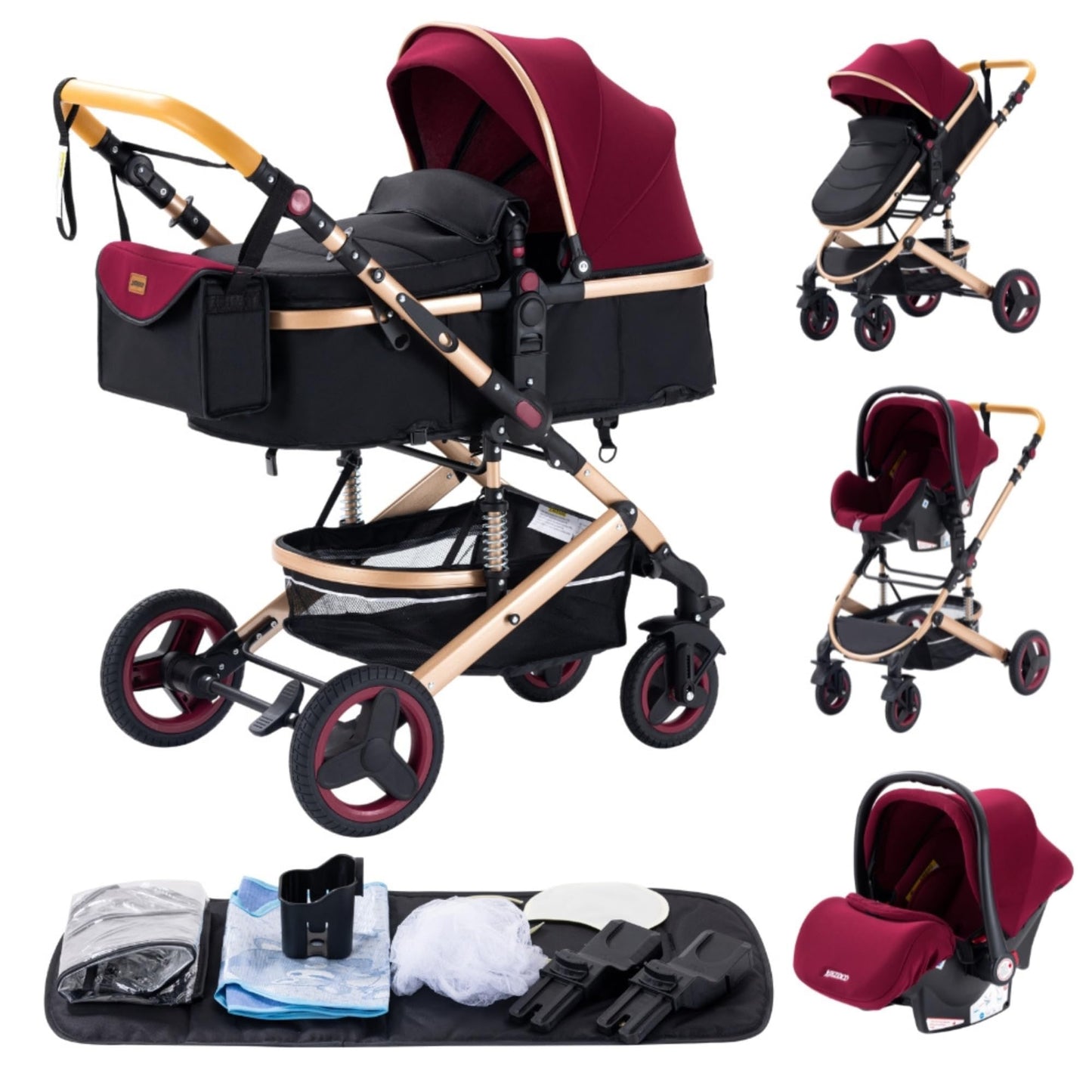 YAZOCO kinderwagen 3 in 1 Buggy Babybett Komplett Set Einem Klick Zusammenklappbarer Kinderwagen, KombiKinderwagen Aluminiumrahmen für Neugeborene 