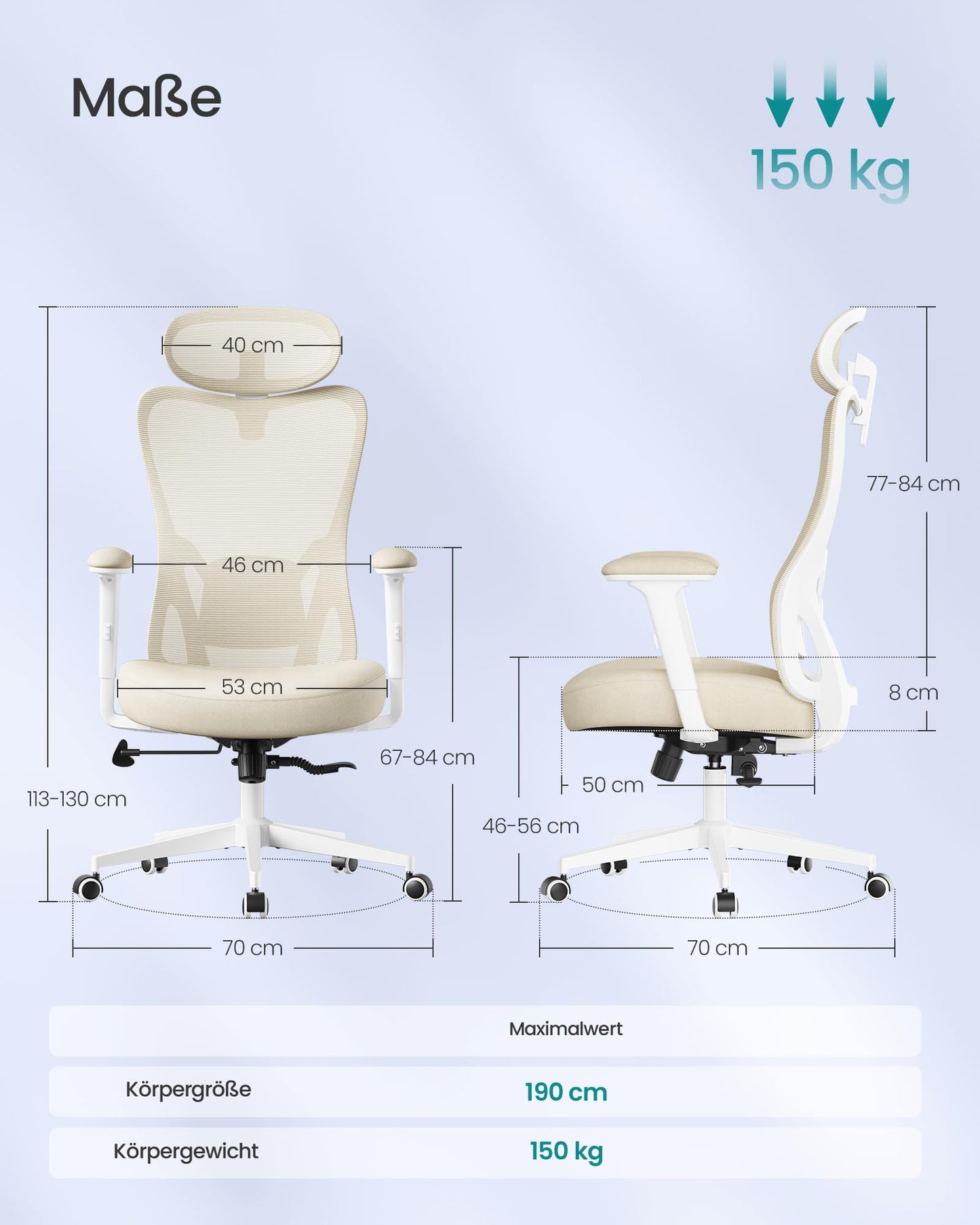 SONGMICS Bürostuhl ergonomisch, Schreibtischstuhl, Computerstuhl, verstellbare Lenden- und Kopfstütze, höhenverstellbar, tintenschwarz