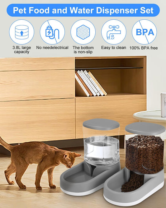 Automatisches Futter und Wasserspender für Hunde, Katzen, Futterspender und Wasserspender, 2X 3,8 L 