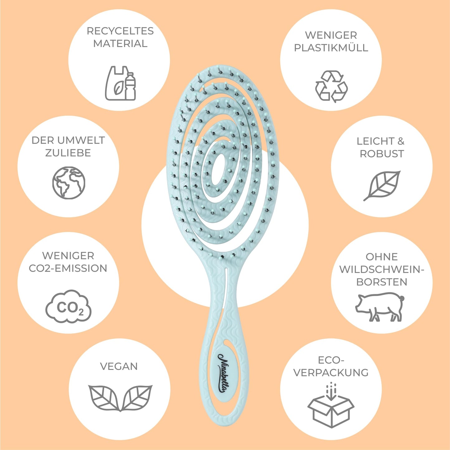 Ninabella Mini Haarbürste ohne Ziepen - Bürste für Reisen - Entwirrbürste für trockenes und nasses Haar - Detangler Bürste