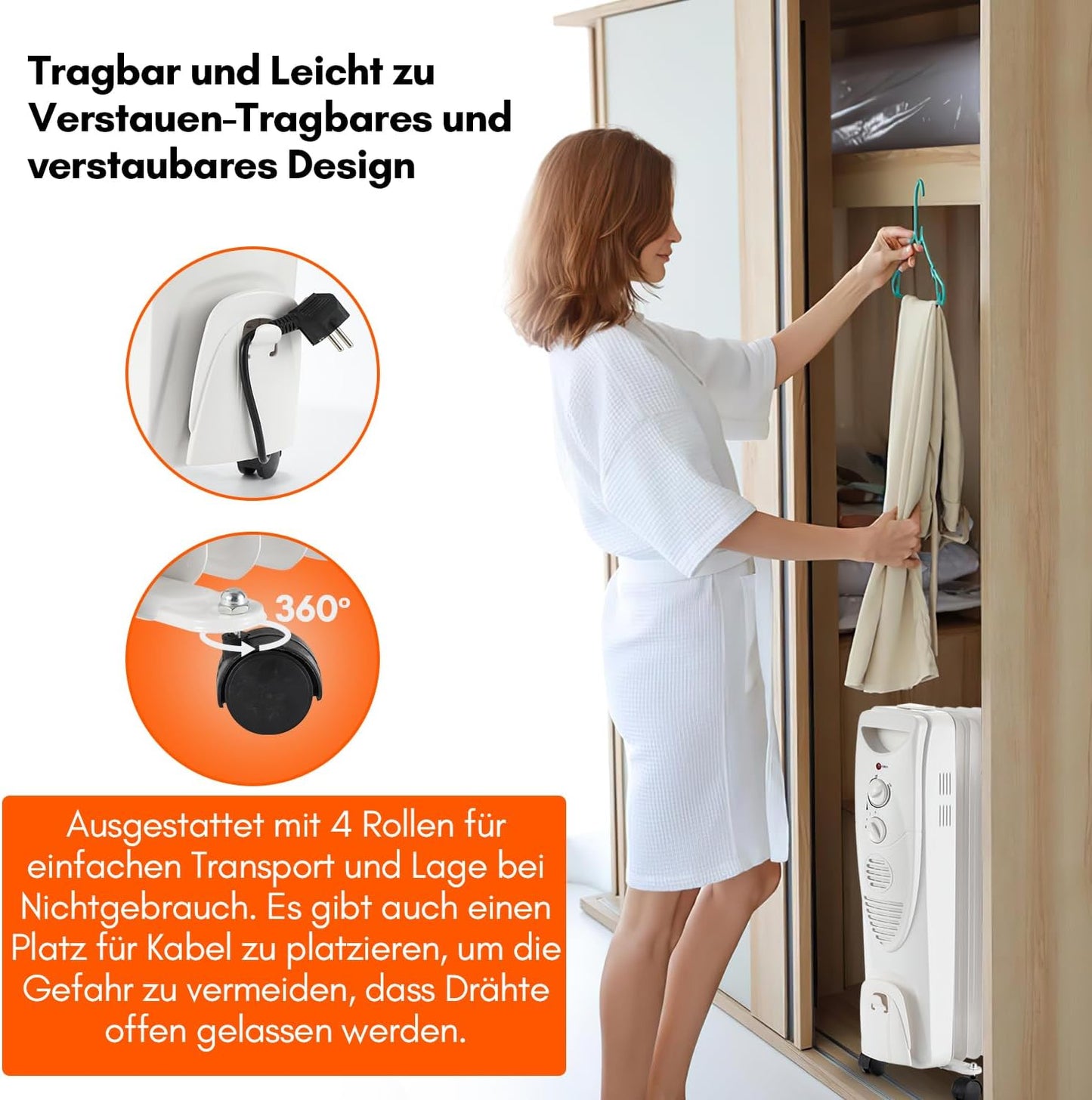 Fiqops Ölradiator 2500 W, energiesparend mit 11 Heizrippen, 3 Heizstufen, Thermostat, WLAN-App und Fernbedienung, Digitalanzeige