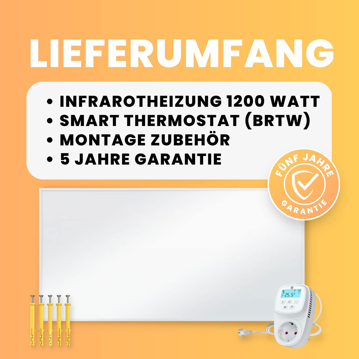 BR Bringer Infrarotheizung, 600 Watt, elektrische Infrarotheizung, energiesparend, TÜV GS-geprüft, deutsche Qualitätsmarke 