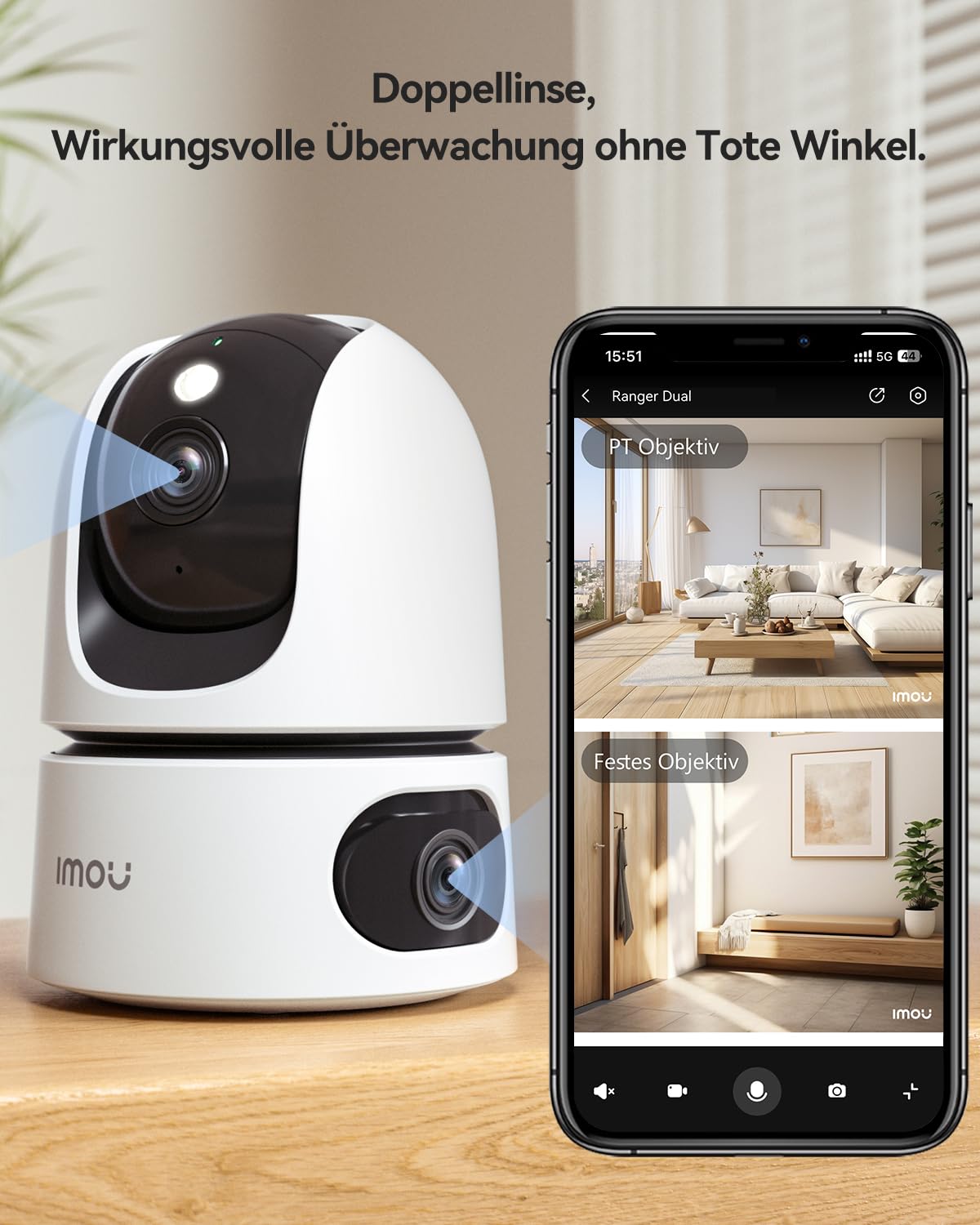 Imou 2K + 2K Dual-Kamerasystem für die Innenüberwachung mit Personen-/Tiererkennung, 2,4/5 GHz WLAN, 360° PTZ-Kamera, Farbnachtsicht, intelligente Verfolgung, Zwei-Wege-Audio, Sirene, Privatmodus, ideal für 