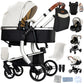 Reenborn 3-in-1 Kinderwagen, Buggy mit zwei umkehrbaren Schiebemodi, Kinderwagen mit Gestell aus Aluminiumlegierung, Babywagen, 3-in-1 Komplettset mit Ein-Klick-Faltmechanismus 