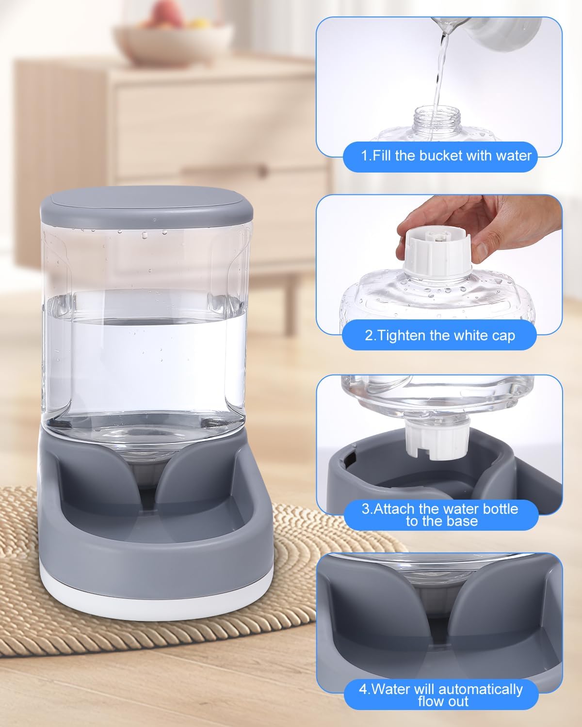 Automatisches Futter und Wasserspender für Hunde, Katzen, Futterspender und Wasserspender, 2X 3,8 L 