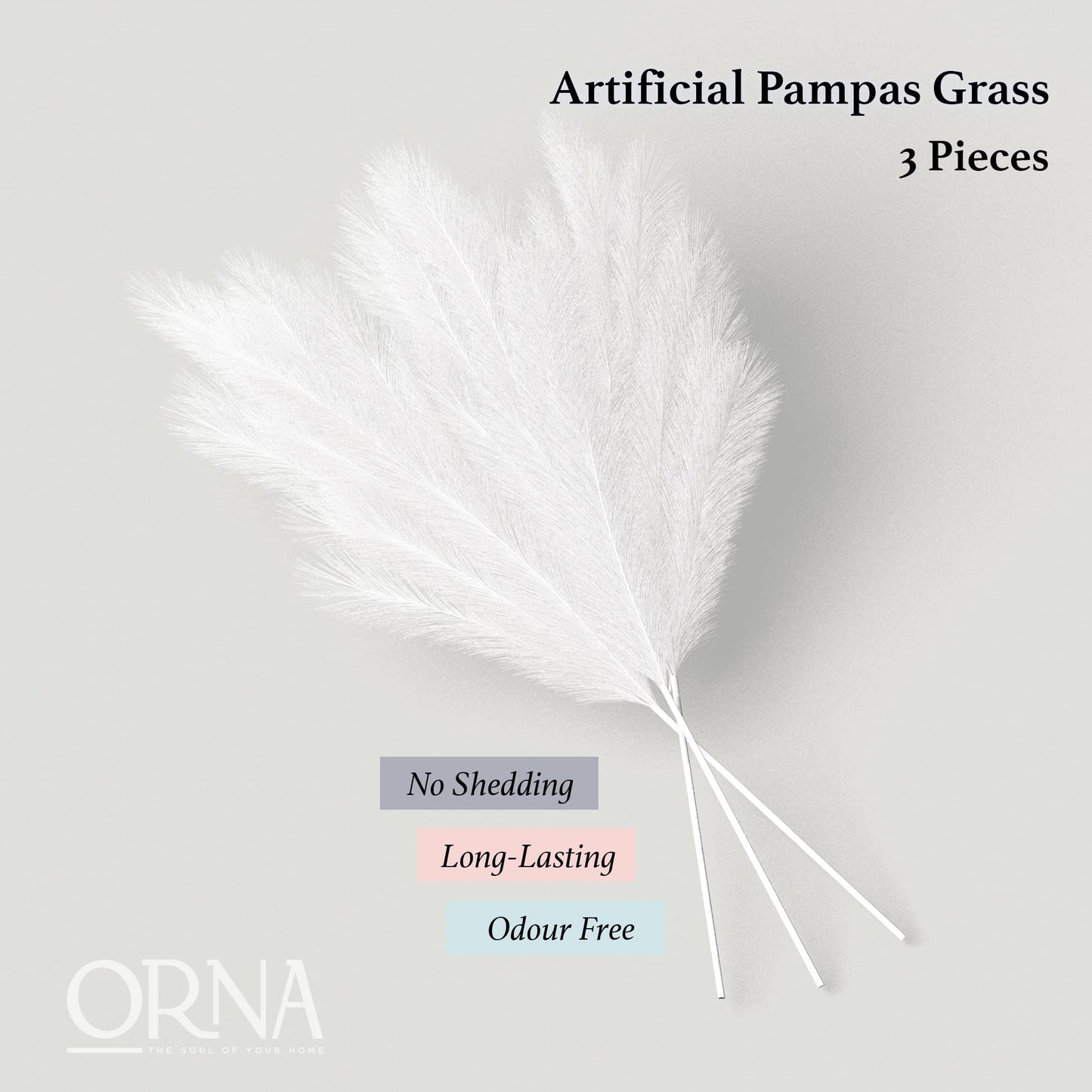 ORNA Künstliches Pampasgras, künstliche Blume, lange Zweige, extra flauschig, 114 cm hoch (3 Stängel x 20 Zweige) für moderne Wohndekoration 