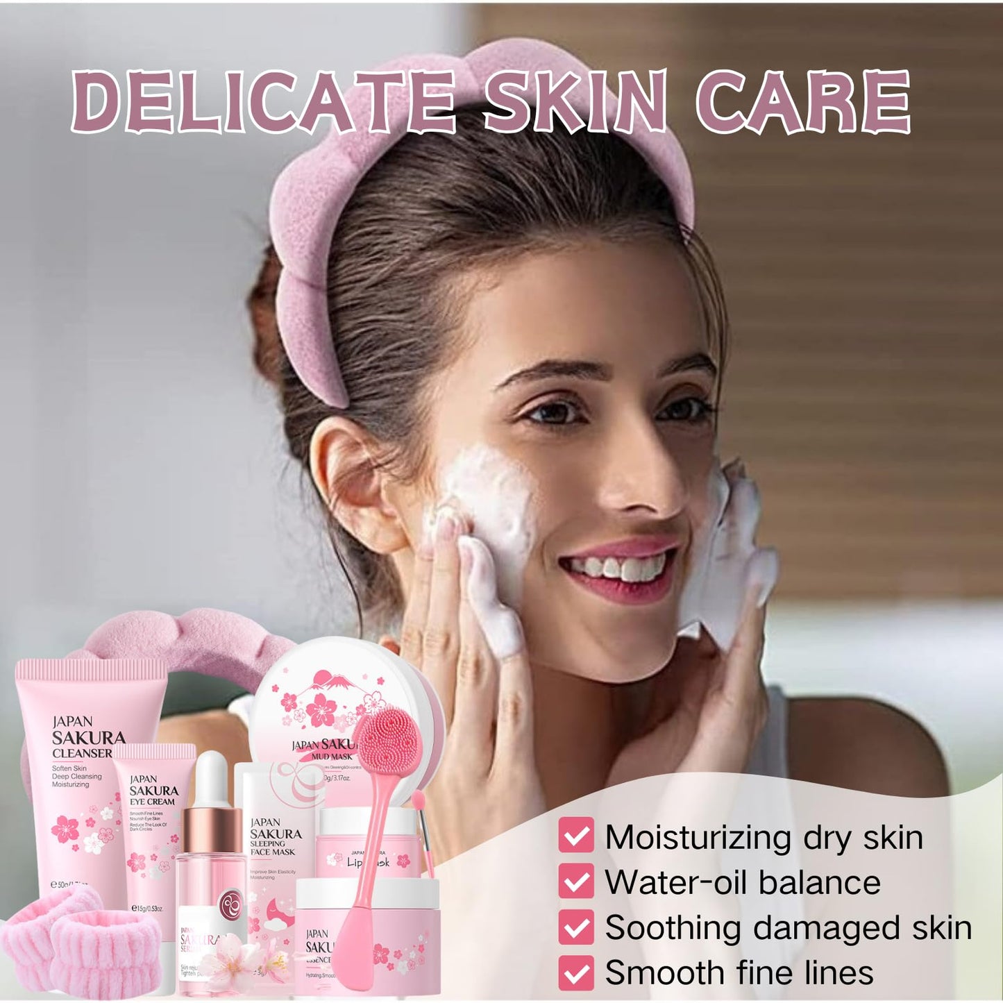 Sakura Skin Care Set Teenager Mädchen Geschenke - Skincare Set 10 Stück - Hautpflege - Anti Aging - Mit Cleanser, Serum 