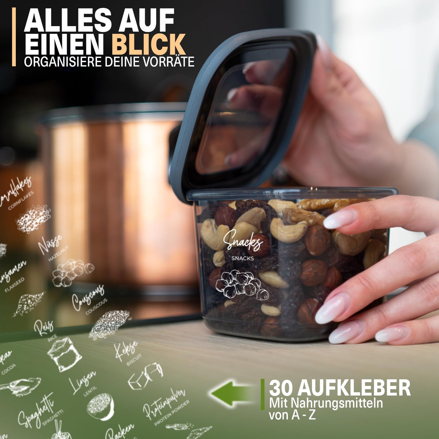 Lebensmittelaufbewahrungsbehälter, Vorratsdosen mit luftdichtem Deckel, praktischer Organizer für die Küche 