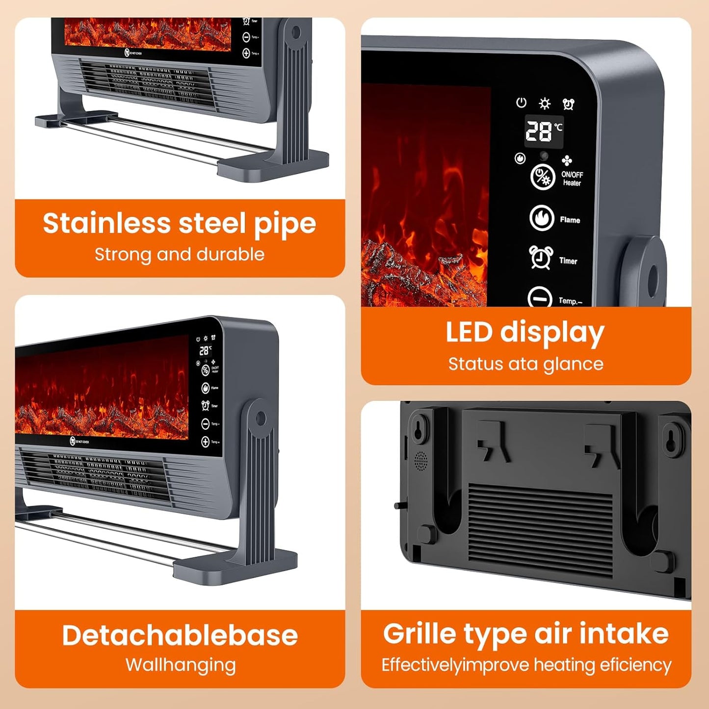 Heizung Energiesparend, Keramik Heizlüfter mit 3D-Flammeneffekt 