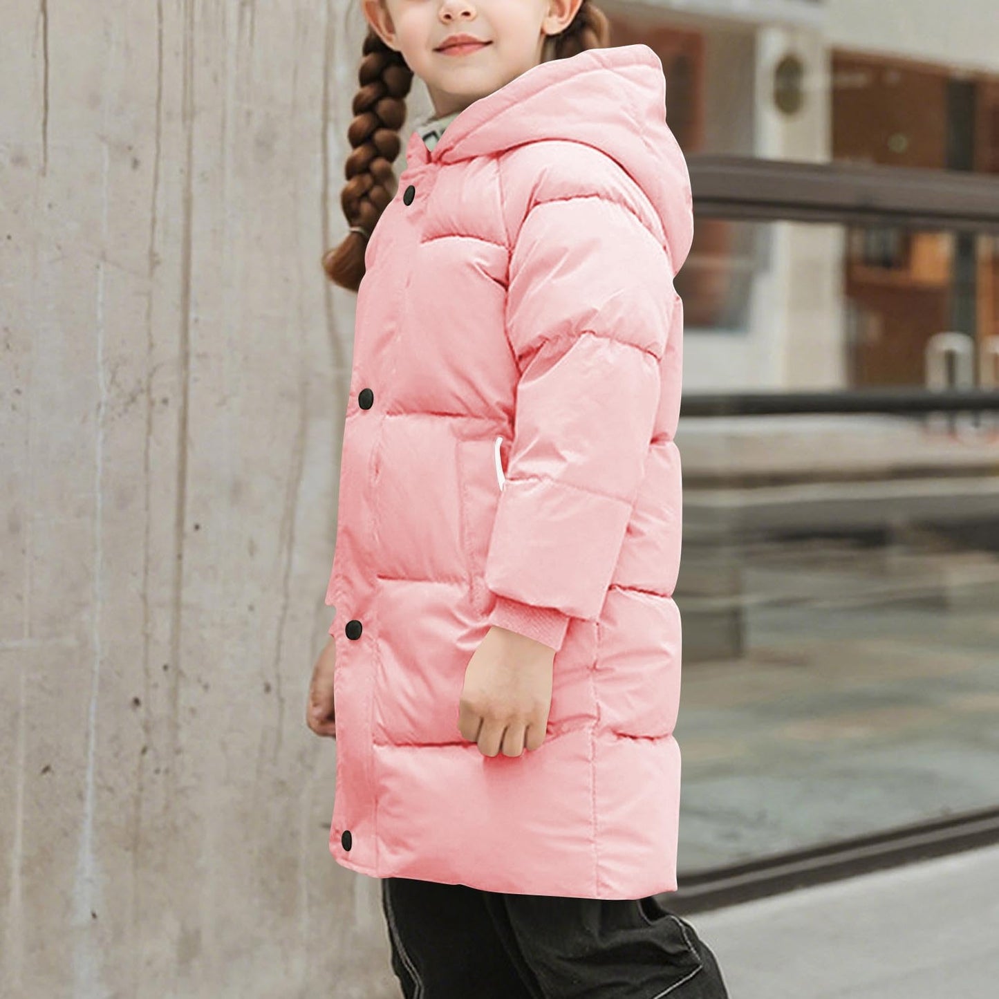 Wintermantel Mädchen Lang Daunenmantel, KODMNSW Warm Puffer Mantel Winterjacke mit Kapuze 