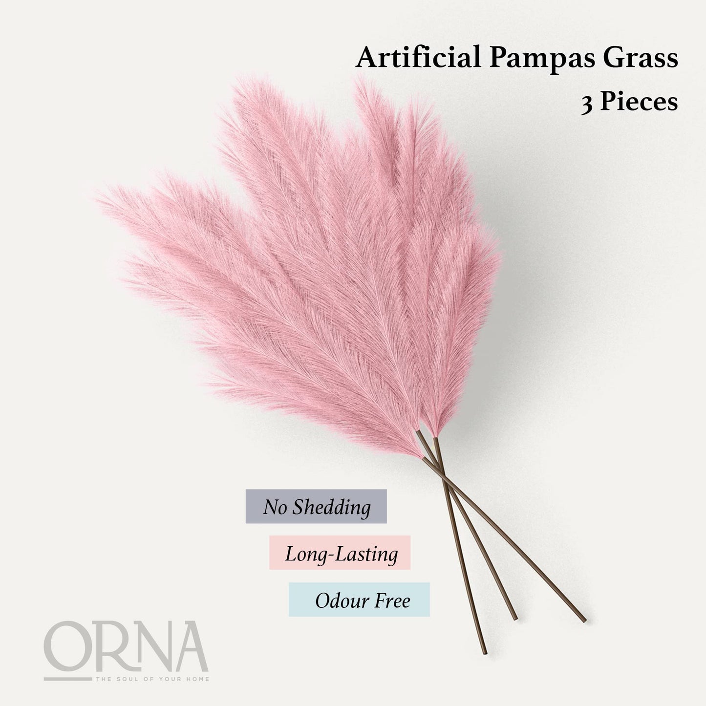ORNA Künstliches Pampasgras, künstliche Blume, lange Zweige, extra flauschig, 114 cm hoch (3 Stängel x 20 Zweige) für moderne Wohndekoration 