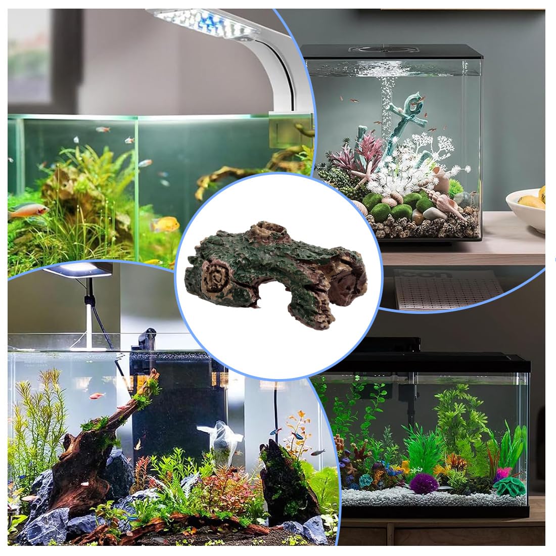 3er-Pack Aquarium-Dekoration: Baumstämme, künstliche Moos-Aquariendekoration 