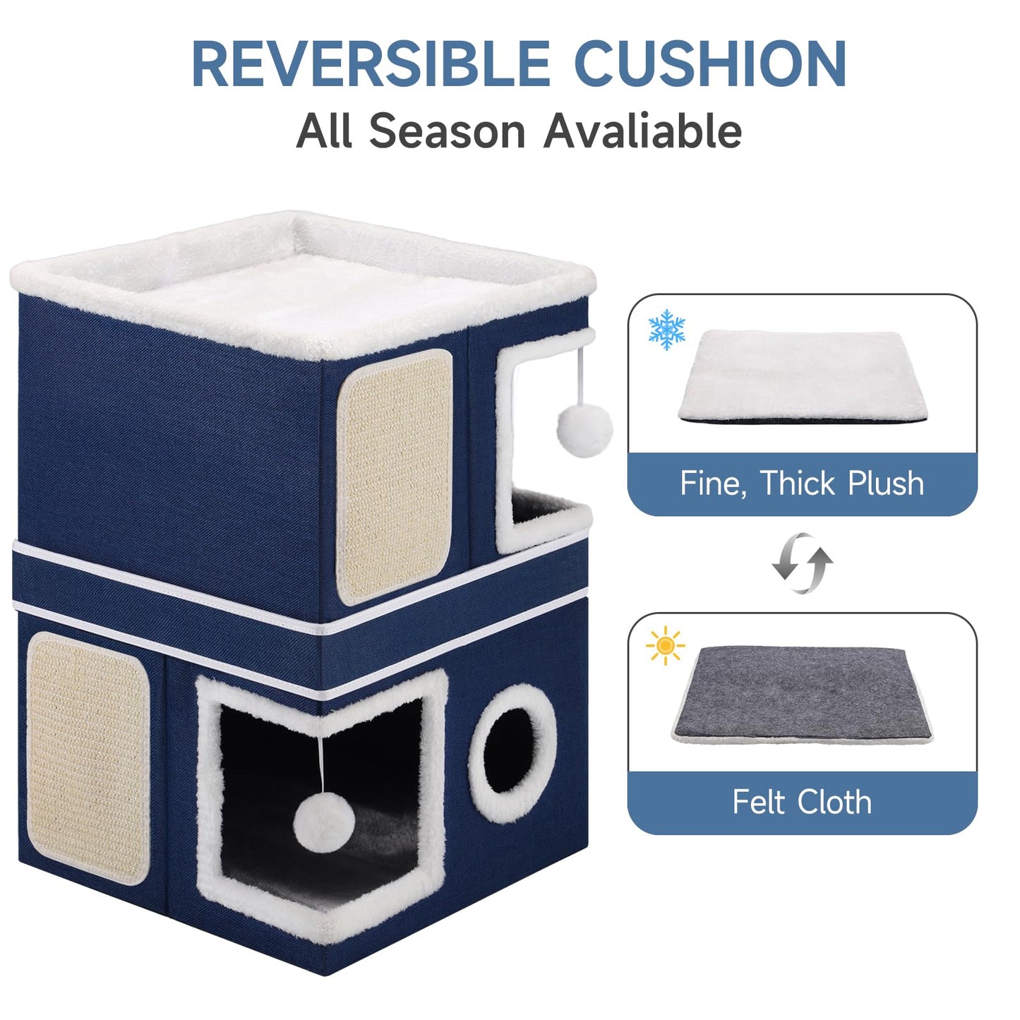 Faltbares Katzenhaus, mit Kratzbrett und Spielball, Katzenhaus Höhle für kleine und mittlere Haustiere 