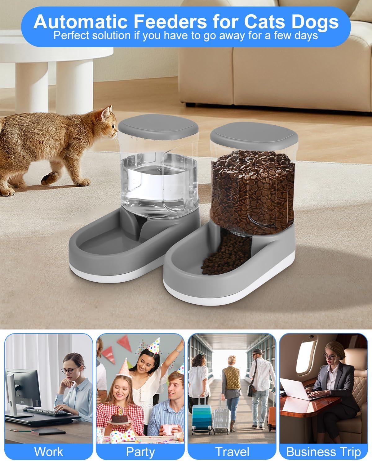 Automatisches Futter und Wasserspender für Hunde, Katzen, Futterspender und Wasserspender, 2X 3,8 L 