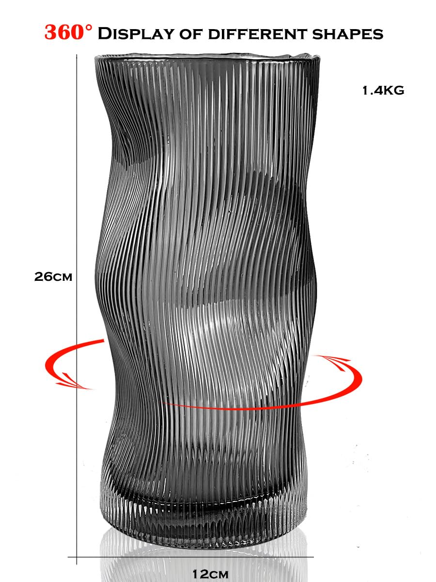 Blumenvase, große hohe Glasvase zur Dekoration, ästhetisch, große Glasvase mit gerippter Textur, modernes Wohnzimmer 