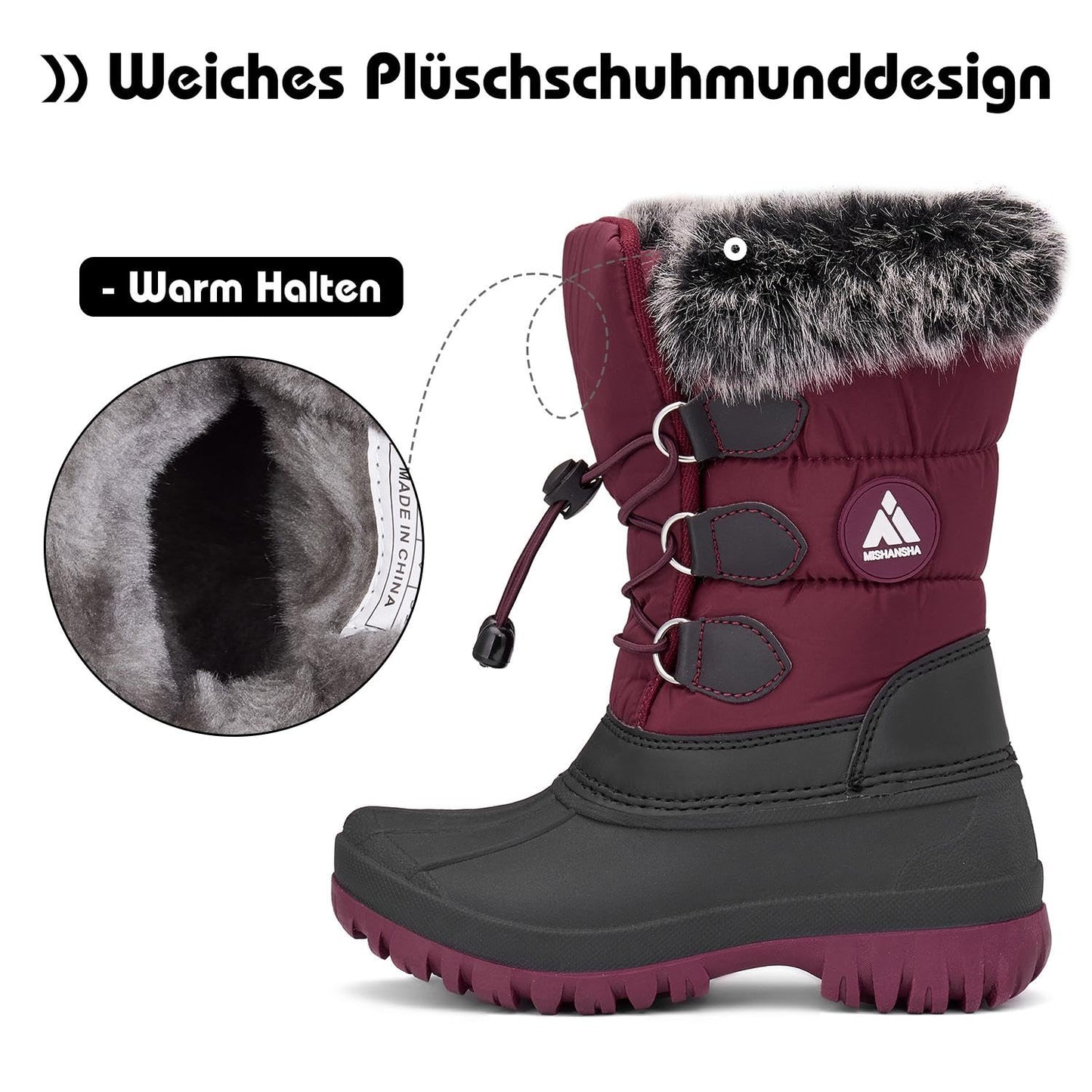 Mishansha Kinder Winterstiefel Gefüttert Wasserdichte Rutschfest Schneestiefel für Mädchen Jungen 