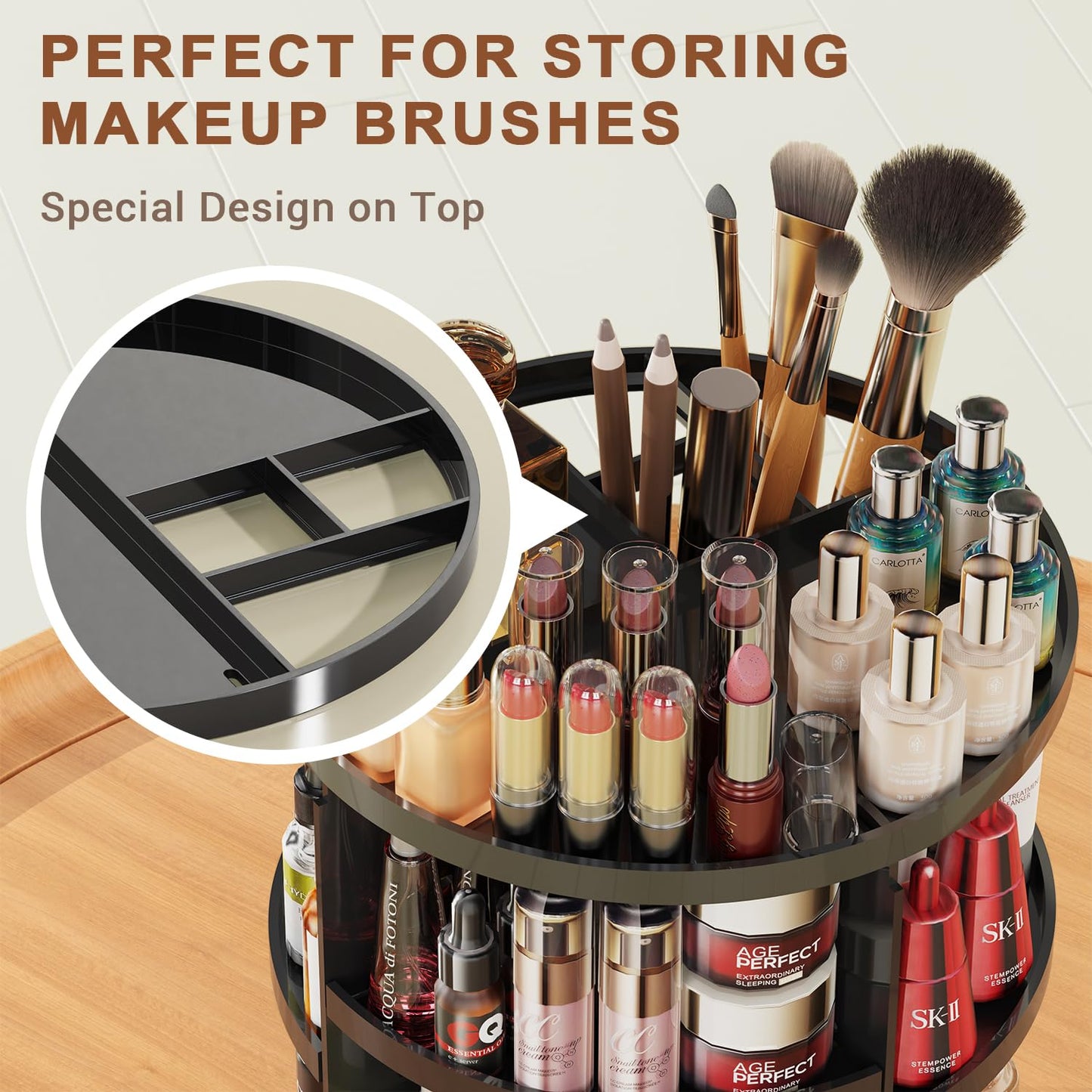 Auxmir Schminktisch Organizer mit 9 einstellbaren Stufen, Make Up Organizer 360° Drehbar, Extra Größer Kosmetik Hautpflege Organisieren 