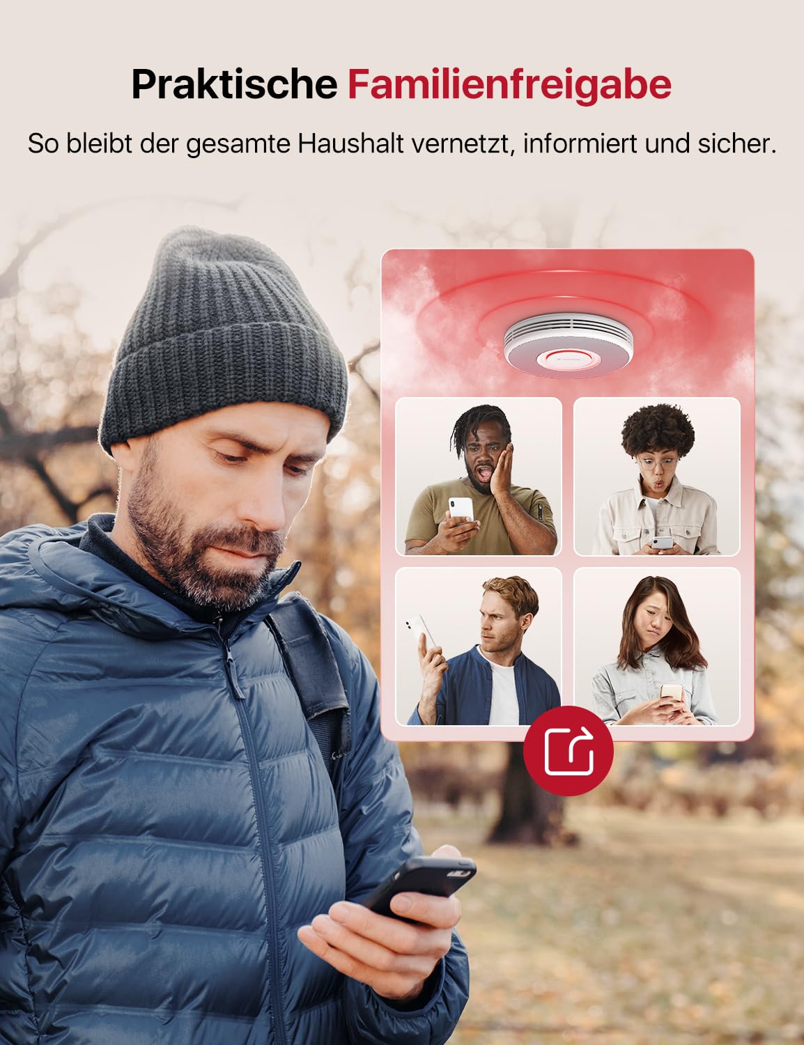 X-Sense Smarter Rauchmelder WLAN mit Sprachausgabe und 17 Standorten, Feuermelder, Rauchmelder, Brandmelder 6 Stück 