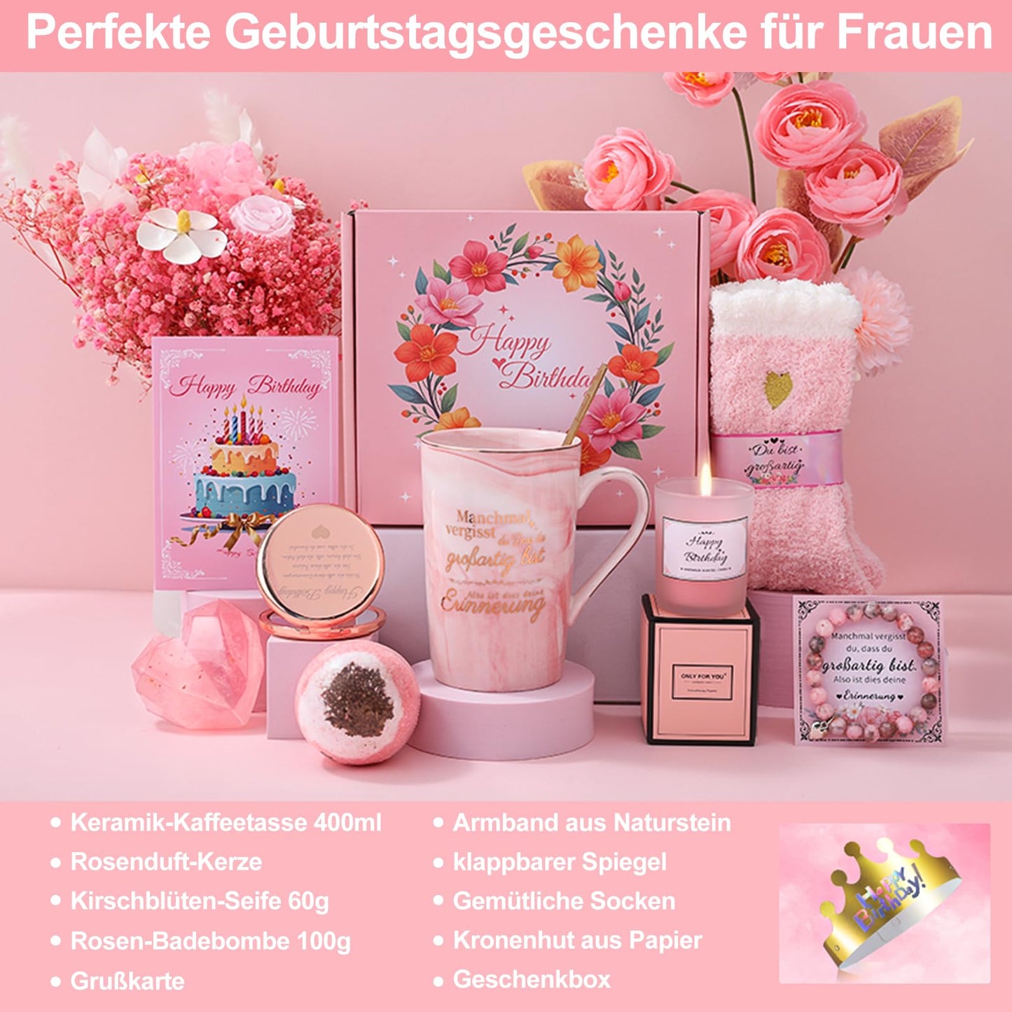 Geschenkset für Mama, Freundin, Schwester, Kaffeebecher und Geschenkset Bad-Entspannung 