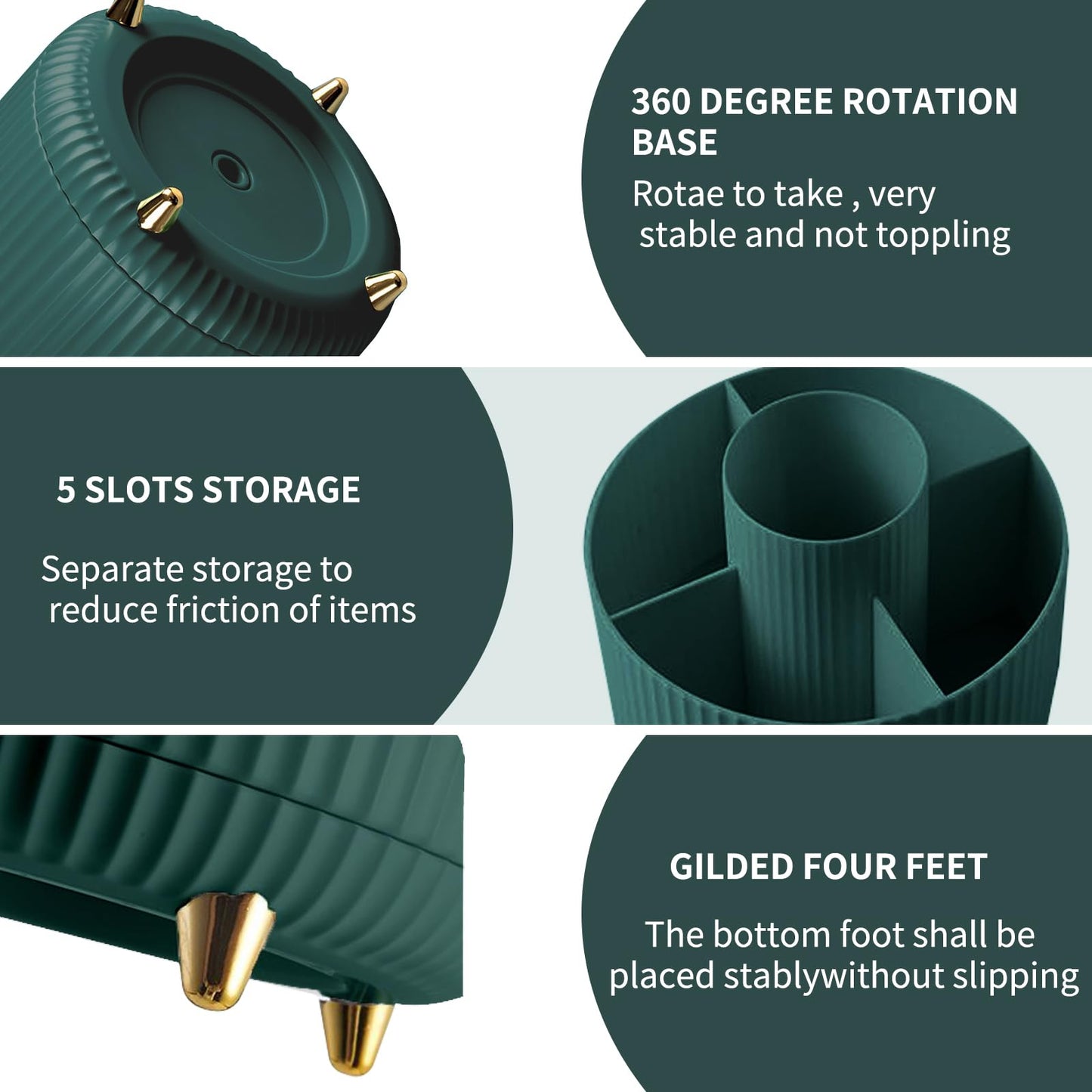 Make up Organizer 360° Drehbar, Pinselhalter Kosmetik Aufbewahrung mit 5 Fächern, Aesthetic Schminktisch Organizers für Zimmer Decor Frisiertisch 