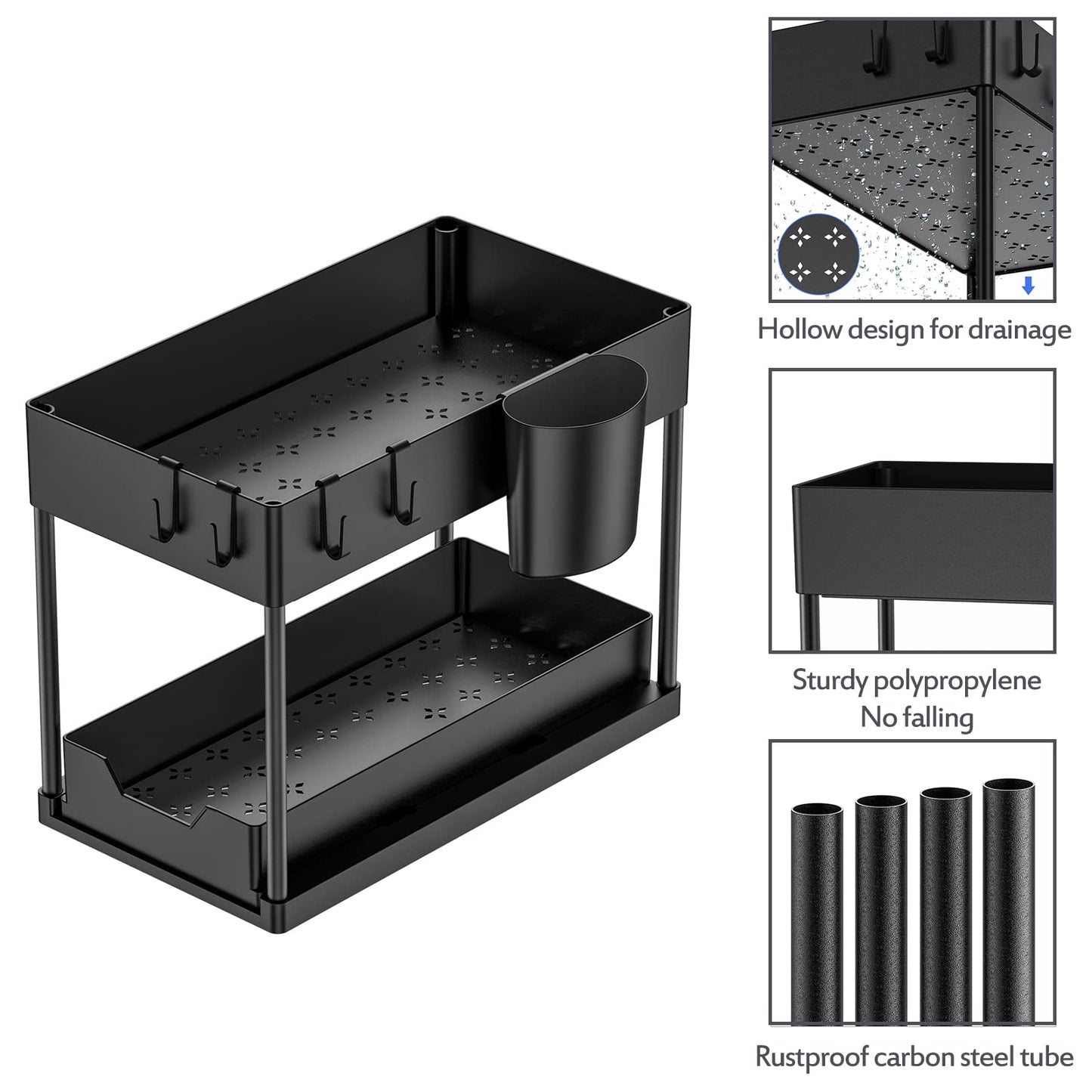 Puricon Unter Waschbecken Regal Spülschrank Organizer, 2 Etagen Standregal Küche Arbeitsplatte Regal Organizer 